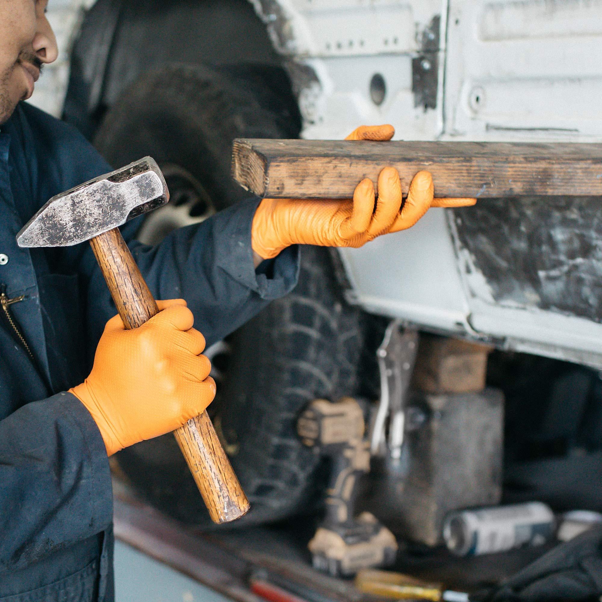 GLOVEWORKS GLOVEWORKS HD Orange Nitrile Industrial Disposable Gloves, 8 Mil, Latex-Free, Raised Diamond Texture, XX-Large, 2 Boxes of 100