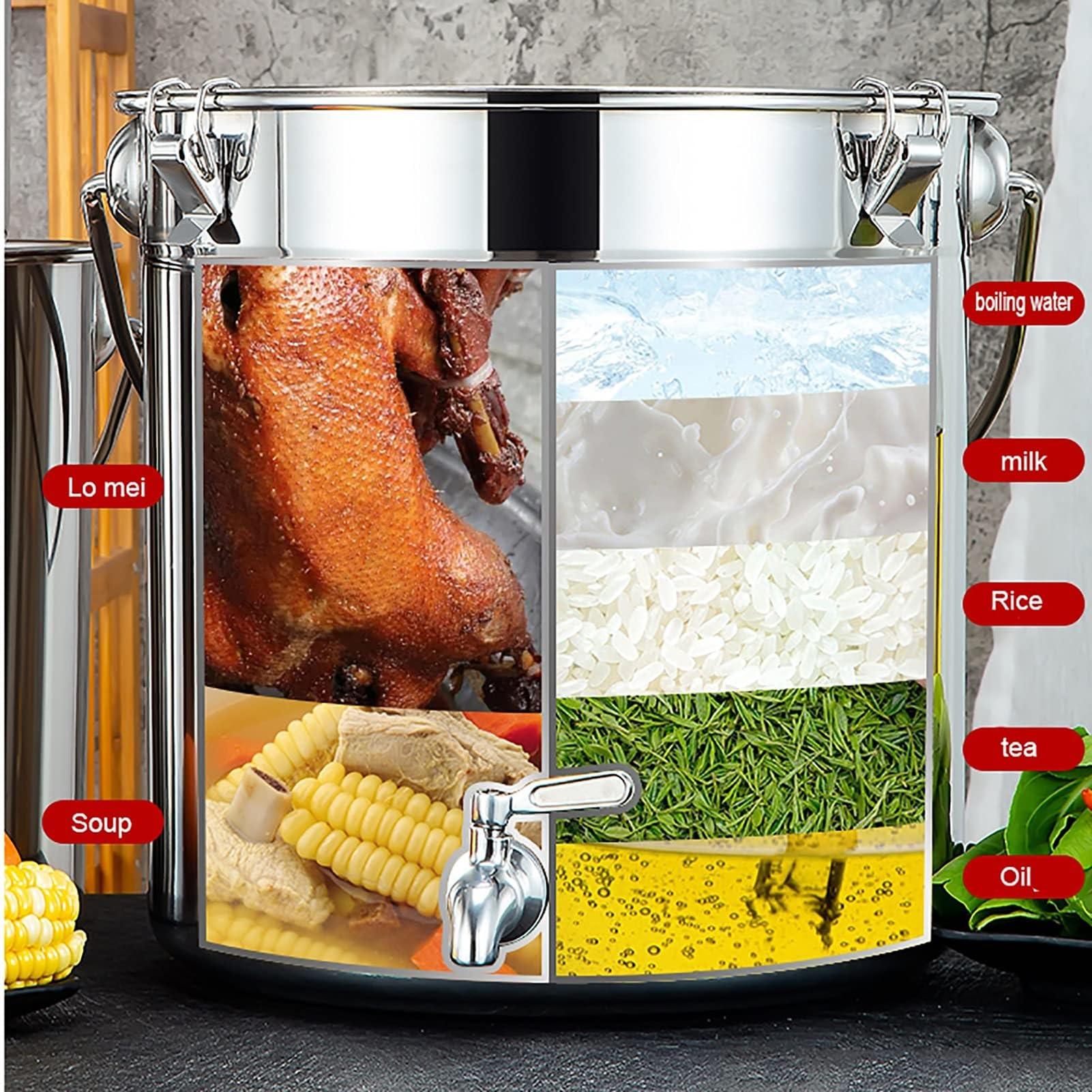 THEGA Stock Pot with Spigot - Large Stock Pot, 201 Stainless Steel Soup Bucket/Sealed Bucket/Transportation Bucket, Wine Tank with Tap, for Water Milk Tea Milk Storage Bucket (Size : 7L)