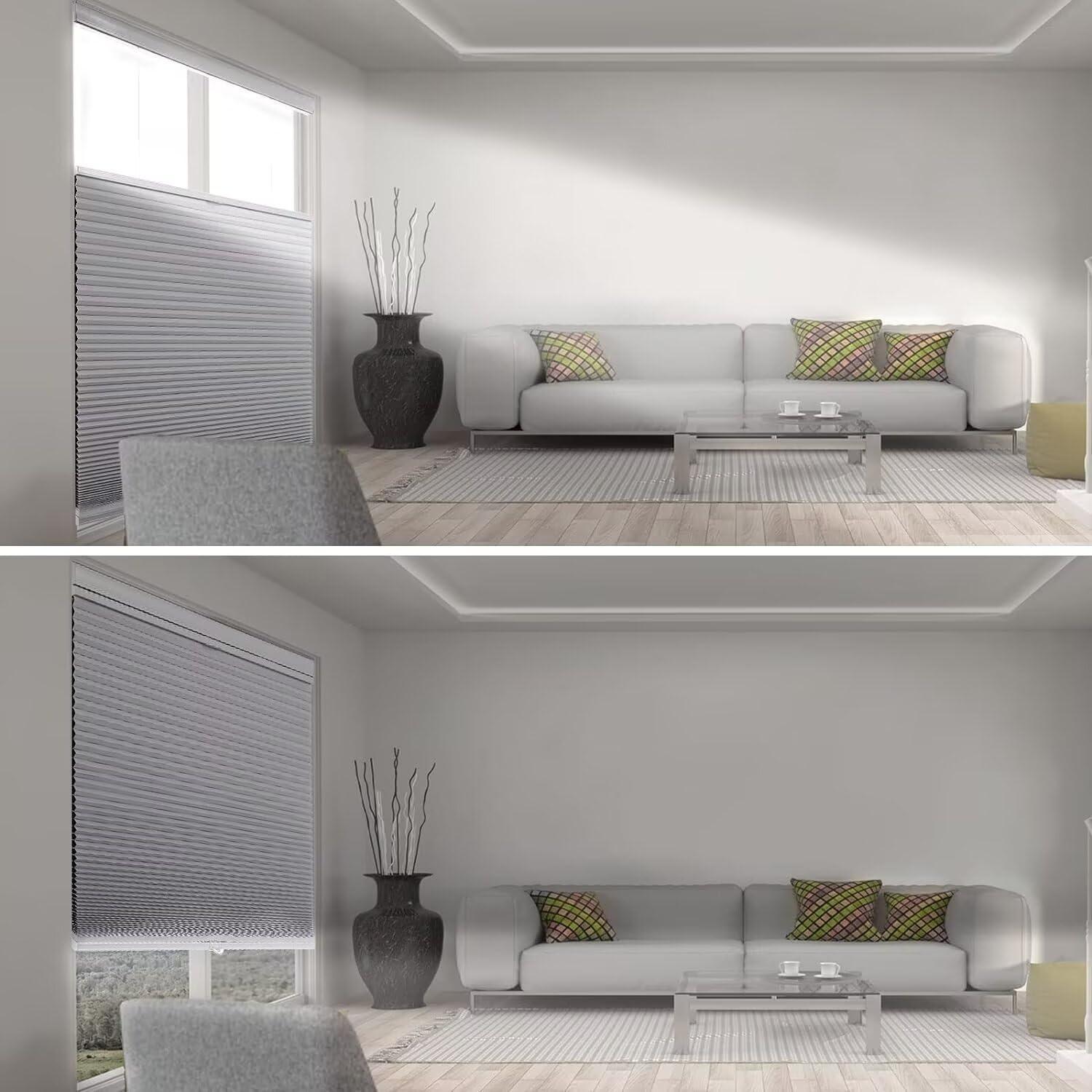 MYshade MYshade Custom Top Down Bottom Up Cellular Shades Blackout Up Down Window Blind Cordless Cellular Blinds & Shades Easy to Install 44" W x 24" H Grey