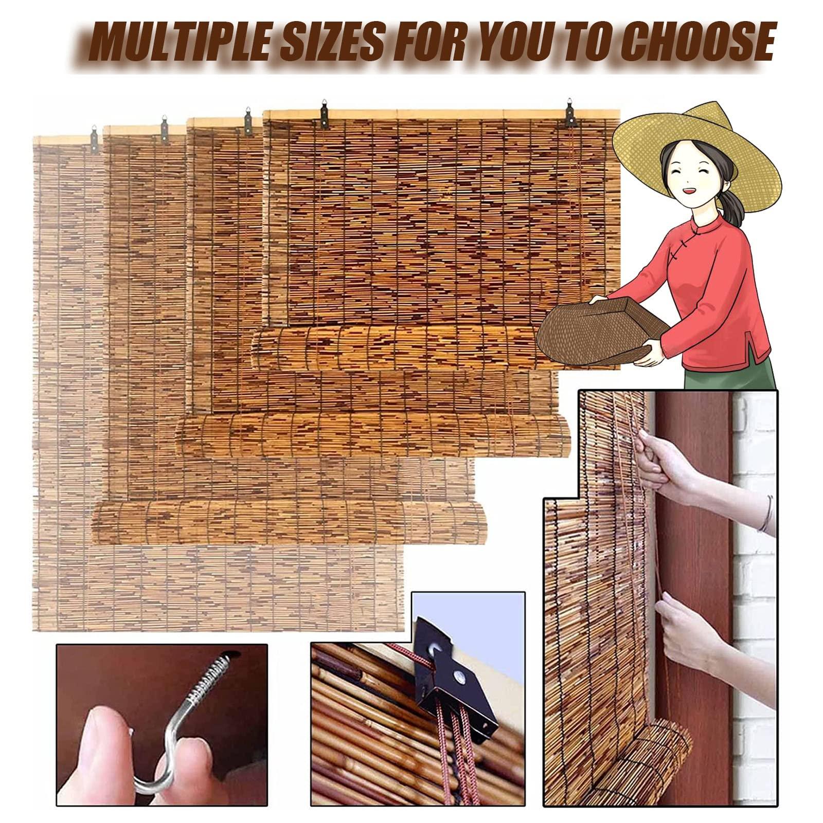 OCAZI Retro Bamboo Roller Blinds - Roll Up Shades with Lift for Indoor/Outdoor Privacy, 4555in(WH) Black