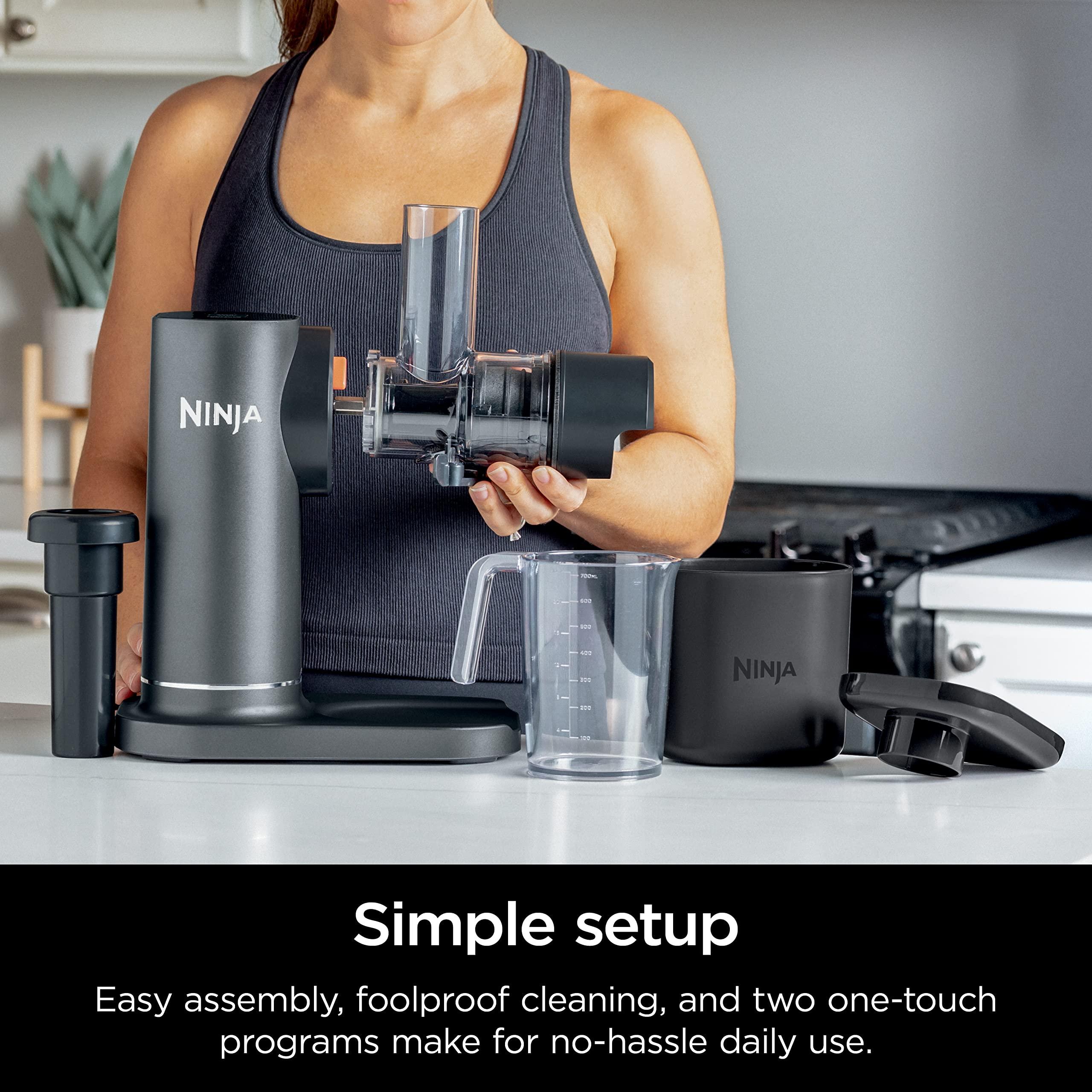 Ninja Ninja JC151 NeverClog Cold Press Juicer, Powerful Slow Juicer with Total Pulp Control, Countertop, Electric, 2 Pulp Functions, Dishwasher Safe, 2nd Generation, Charcoal