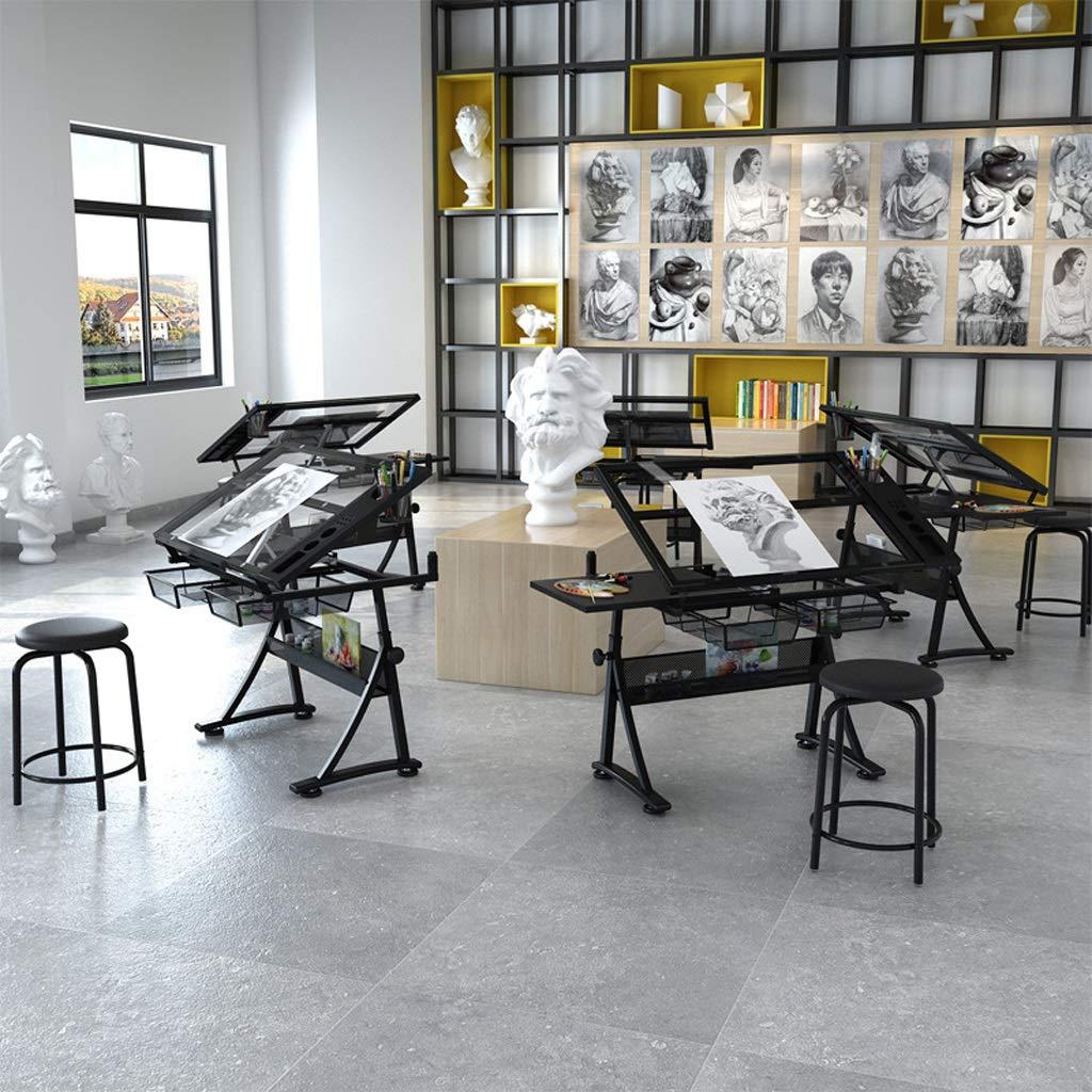 ZAYEN ZAYEN Drafting Desk, Drafting Table with Storage, Height Adjustable Tiltable Art Desk, Glass Panel Drawing Desk, for Work Study Painting Craft Table