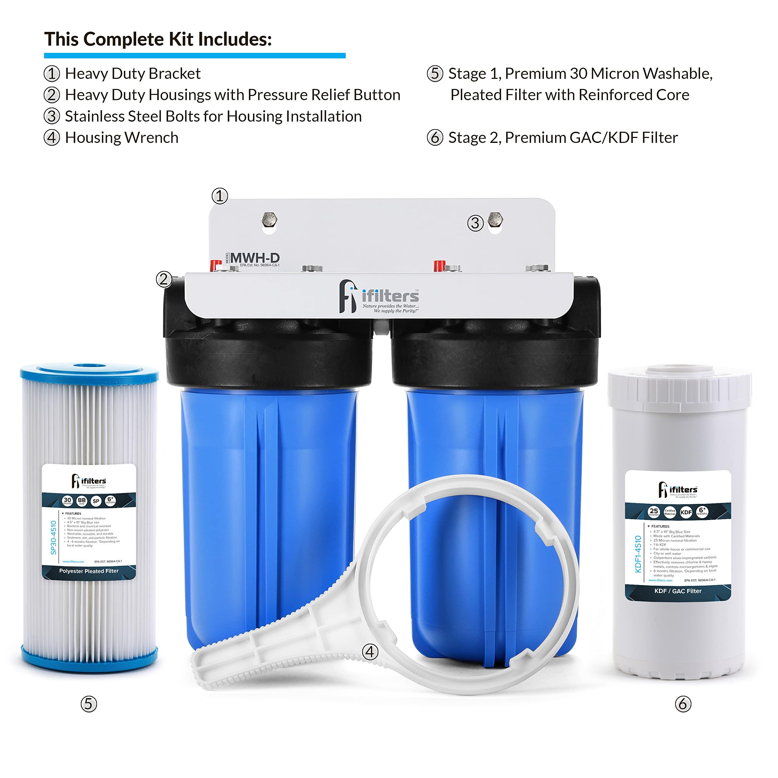 FI iFilters, Nature Provides The Water... We Suppl iFilters 2-Stage 10\" Well Water Whole House Filtration Complete Commercial Grade System | Removes Sediment, Chlorine, Rust, Odor, Taste, Iron, Heavy Metals | Dual Stage with 1\" Ports