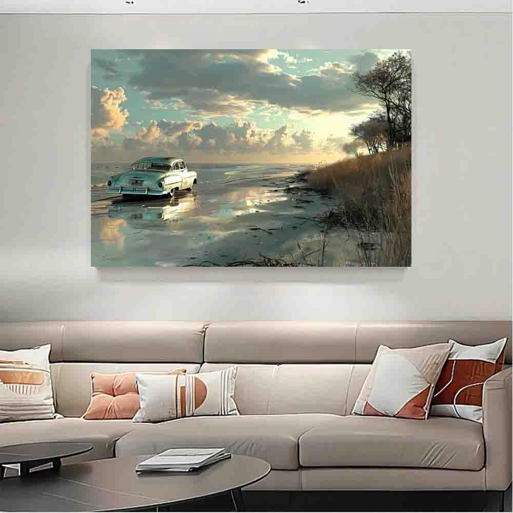 LWZBBGSL LWZBBGSL a car parked on the shore,wall decor for bedroom,for Bedroom,12x16inch