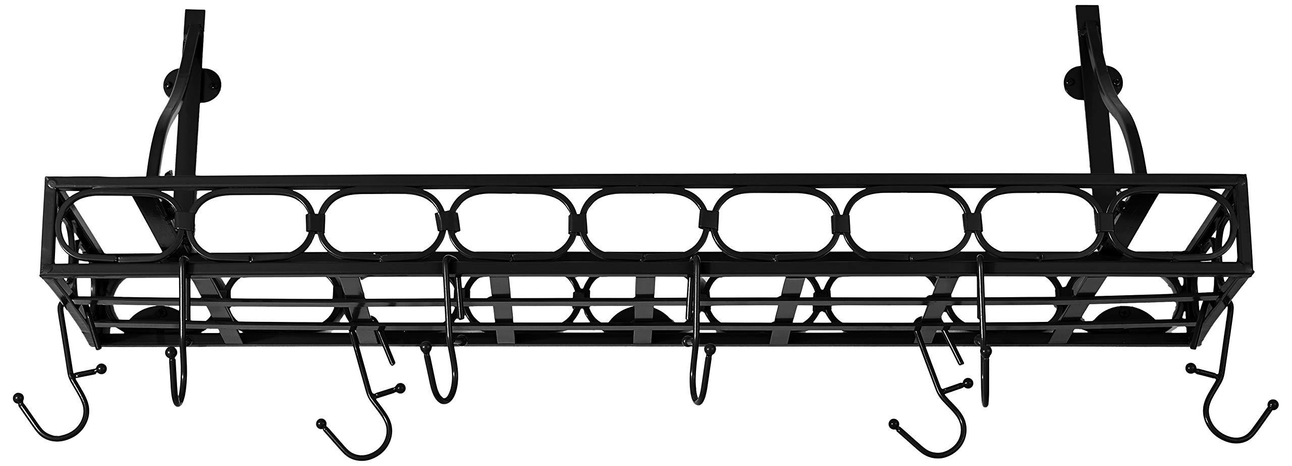 Old Dutch International Old Dutch International Wall-Mount Bookshelf Pot Rack with 8 Hooks, Medium, Matte Black