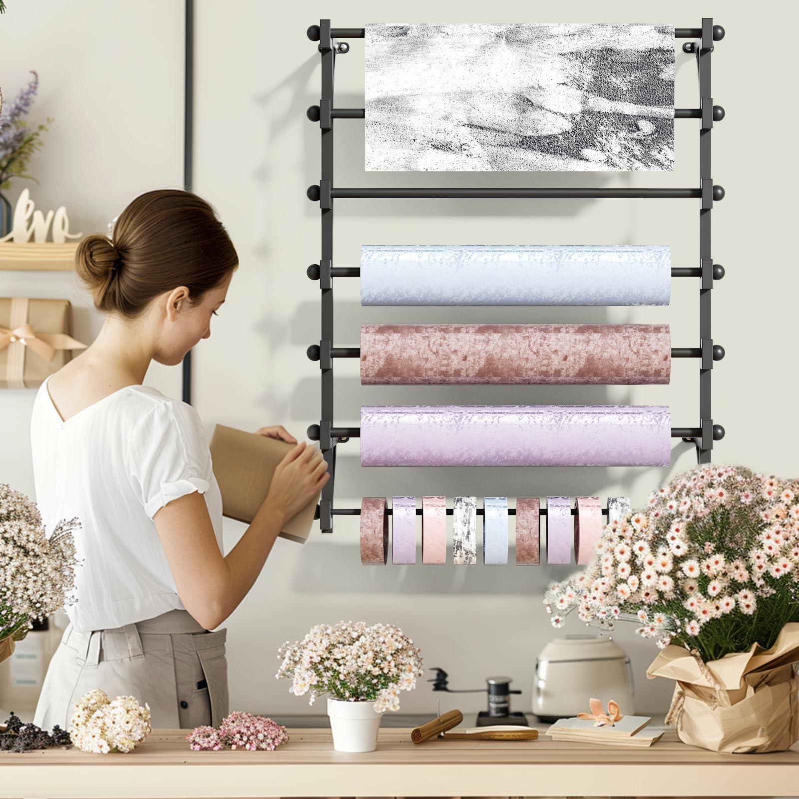 FWTXZTER FWTXZTER Wall Mounted Display Rack, 7-Layer Wall Wrapping Paper Ribbon Organizer for Flower Shop, Tie Scarf Rack Belt Towel Holder Retail Stores Metal Shelving