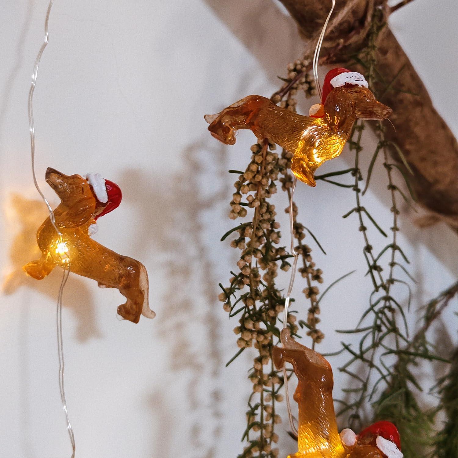 MIYA LIFE Christmas Fairy Lights Dachshund Christmas Lights Dog Lights Battery Operated Dachshund Christmas Ornament - Ideal Dog Christmas Decorations Dachshund Christmas Decor