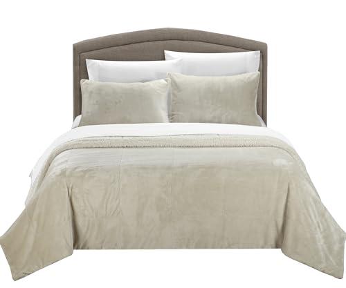 Chic Home Chic Home 3-Piece Evie Plush Microsuede Sherpa Blanket, Queen, Beige