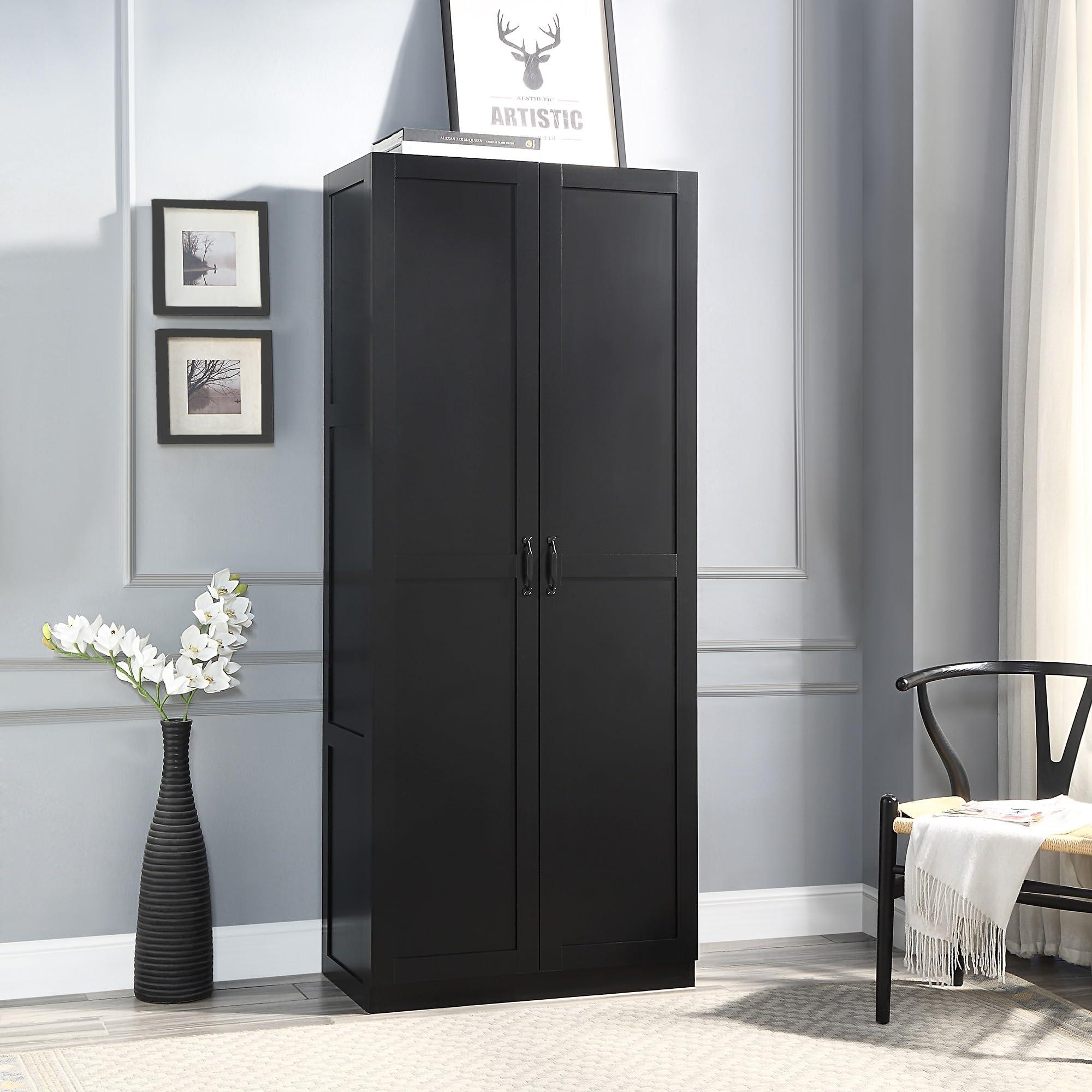 Manhtattan Comfort Manhattan Comfort Hopkins Modern Freestanding Storage Closet with 7 Adjustable Shelves & Soft Close Doors, Multipurpose Wardrobe Cabinet for Bedroom,Bathroom, Garage, Kitchen, Pantry, 72" High, Black