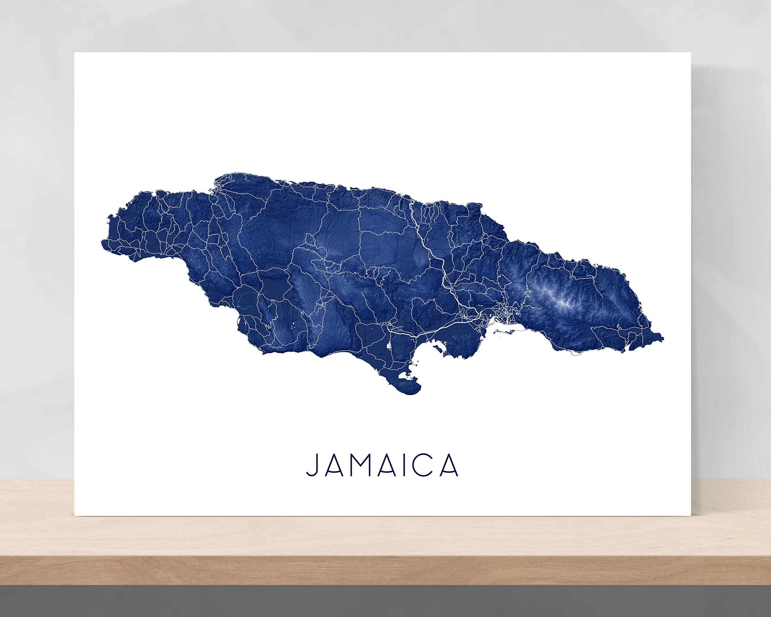 Maps As Art Jamaica Map of Jamaica Print 8x10, Jamaica Poster 24x36, Handmade Blue Jamaica Island Maps with Landscape, Caribbean Wall Art (36 x 24\" Landscape, Midnight)