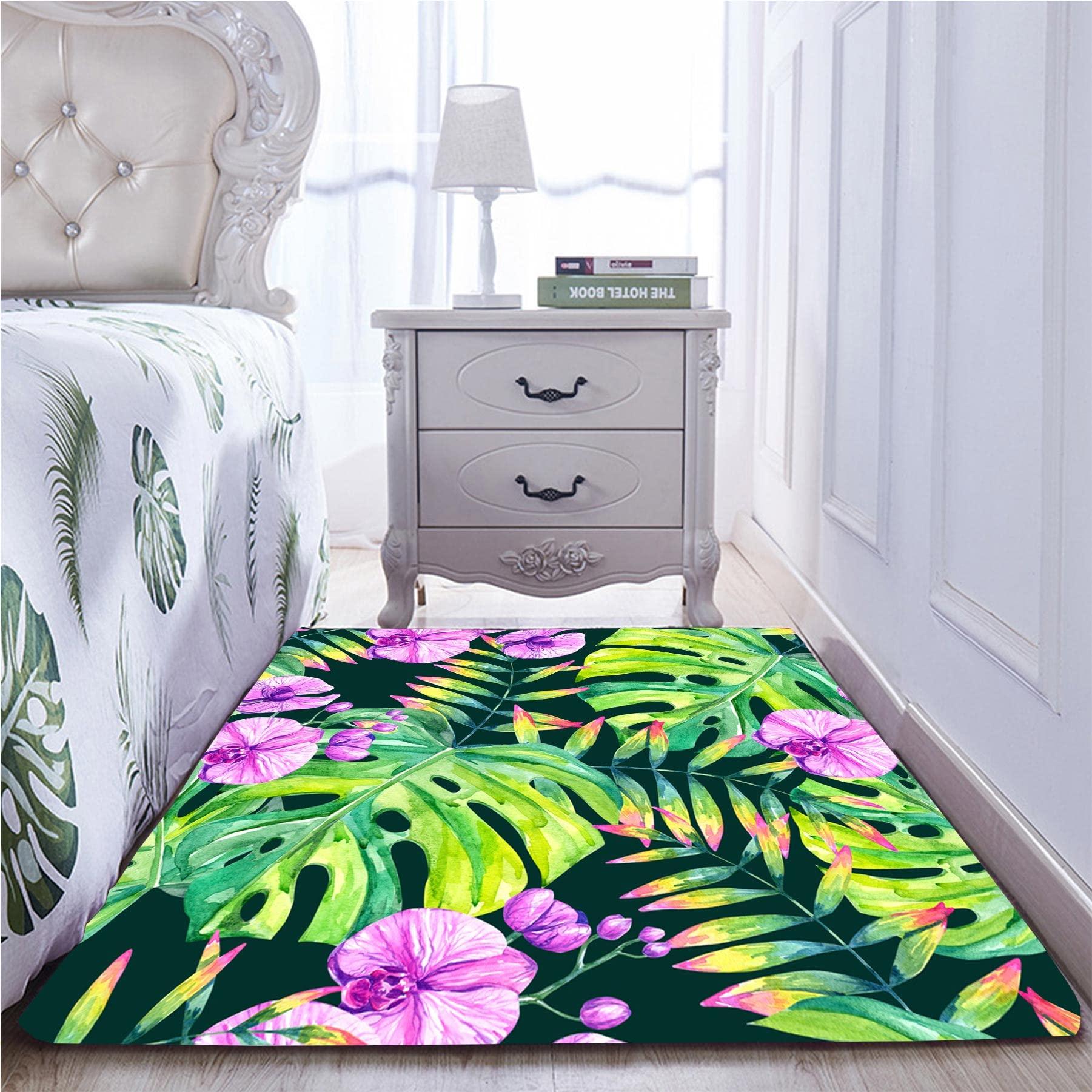 Ocervd Ocervd Dense Jungle Tropical Palm Leaves Flower Area Rug 1.7x2.6ft/20.4x28.8in/50x80cm Rugs for Living Room Bedroom
