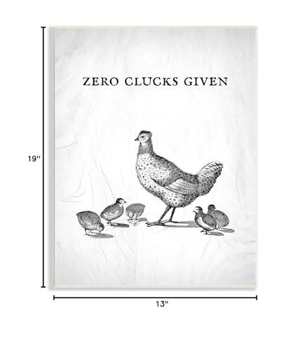 Stupell Industries Stupell Industries Zero Clucks Given Funny Phrase Chicken Pun Wall Plaque, 13 x 19, Grey