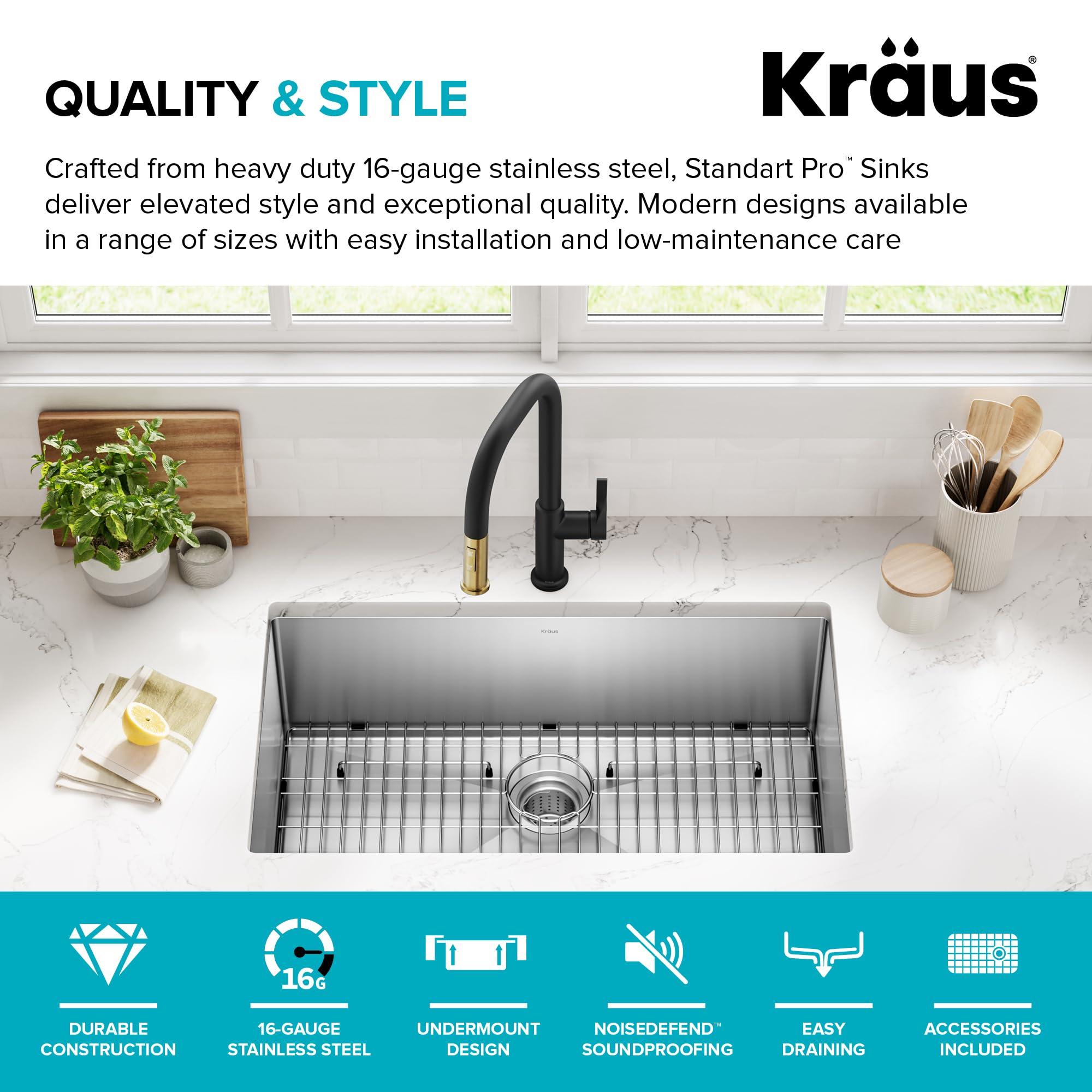 Kraus Kraus KHU100-32 Standart PRO 16 Gauge Undermount Single Bowl Stainless Steel Kitchen Sink, 32 Inch