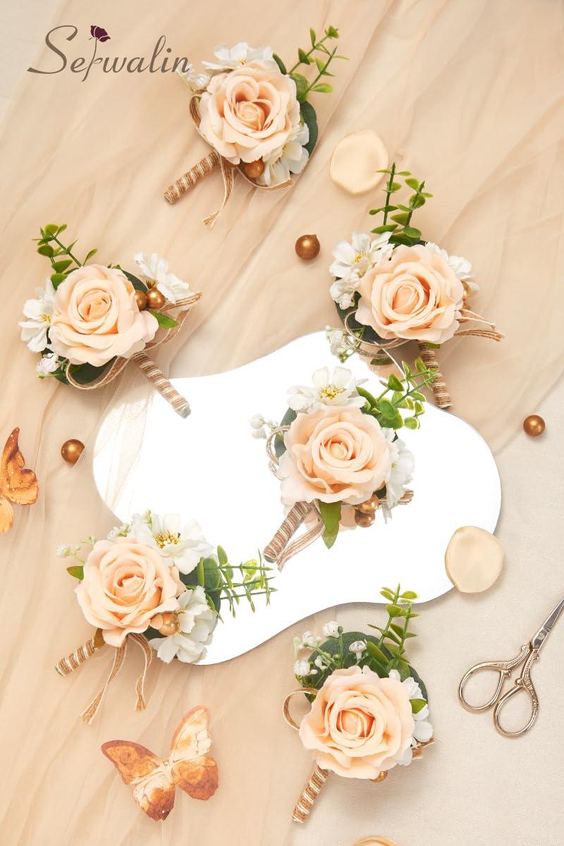 Serwalin Serwalin 6 Pcs Champagne Boutonniere for Men Wedding