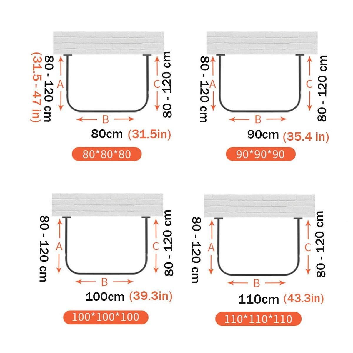 AWERQ Curved Shower Rod Tension Curtain Rod No Drill Adjustable U Shaped Shower Curtain Rail Pole Holder with Bath Curtain, for Bathroom, Clothing Store, Dressing Room, Outdoor Shower