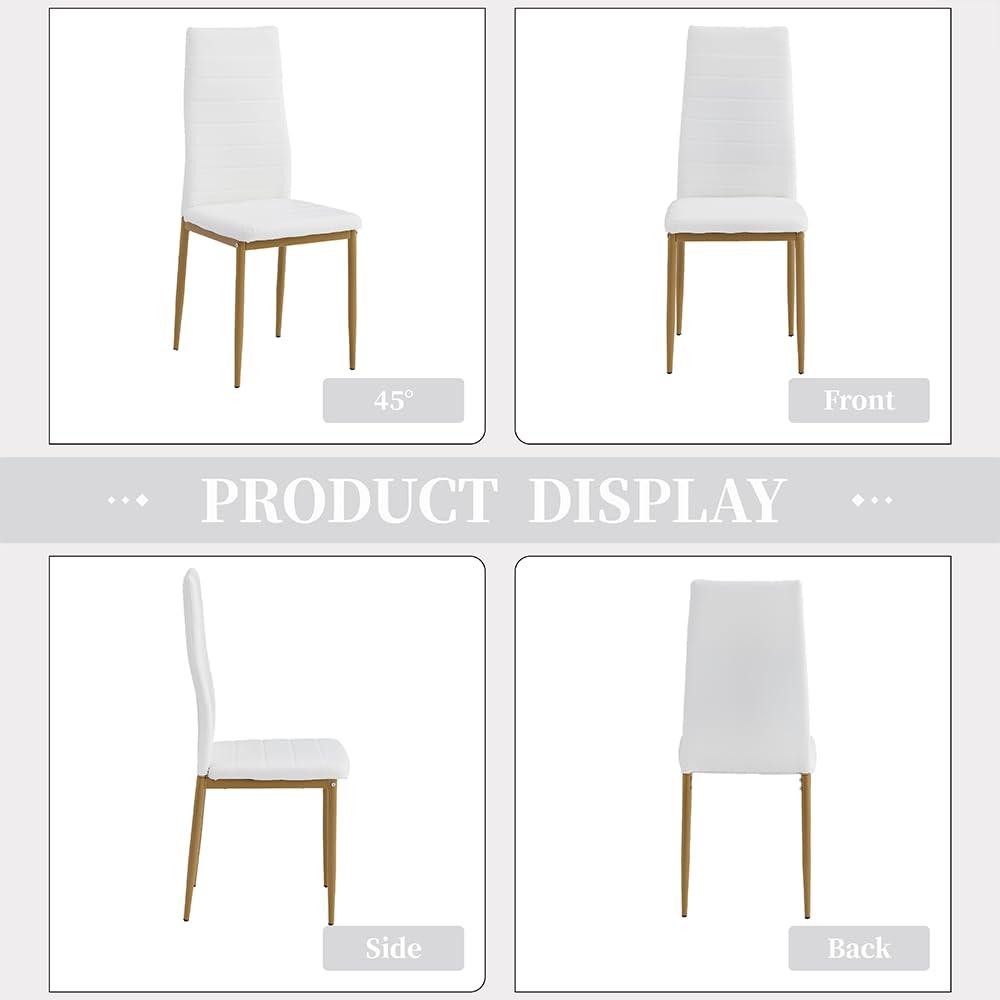 DZOVAD DZOVAD White 5-Piece Dining Set, Kitchen Table Chairs Set of 4 for Kitchen & Dining Room, Dinette, Space-Saving with MDF Board Table Top, 4 Upholstered PU Leather Chairs, Metal Steel Frame