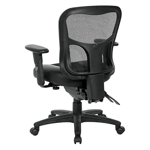 Office Star Office Star ProGrid Breathable High Back Manager's Chair with Leather and Mesh Seat, Adjustable Height and Arms, Dual Function Control, and 360 Degree Swivel, Black