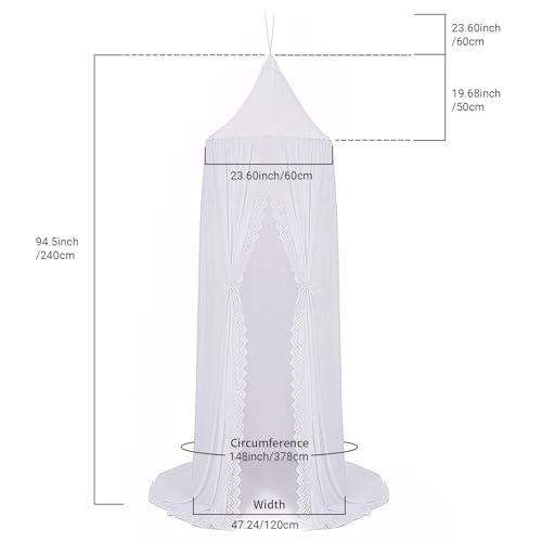 OldPAPA OldPAPA Kids Bed Canopy with Pom Pom Hanging Mosquito Net for Baby Crib Nook Castle Game Tent Nursery Play Room DecorWhite