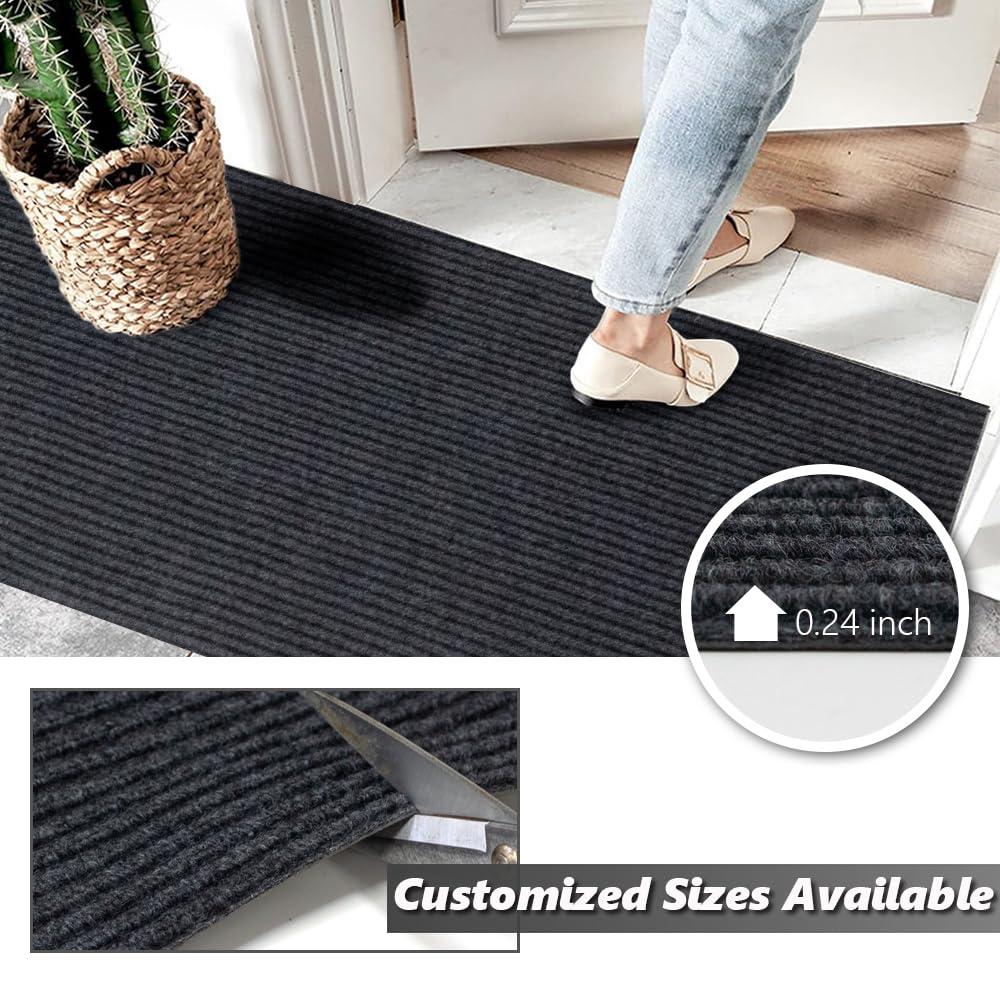 Goasis Lawn Runner Rug Carpet Runners, Indoor/Outdoor Hallway Custom Sizes Kitchen Entryway Bedroom Area Rugs with Natural Non-Slip Waterproof Rubber Backing, Garage Mat, Double Stripe, 1\' x 55\'