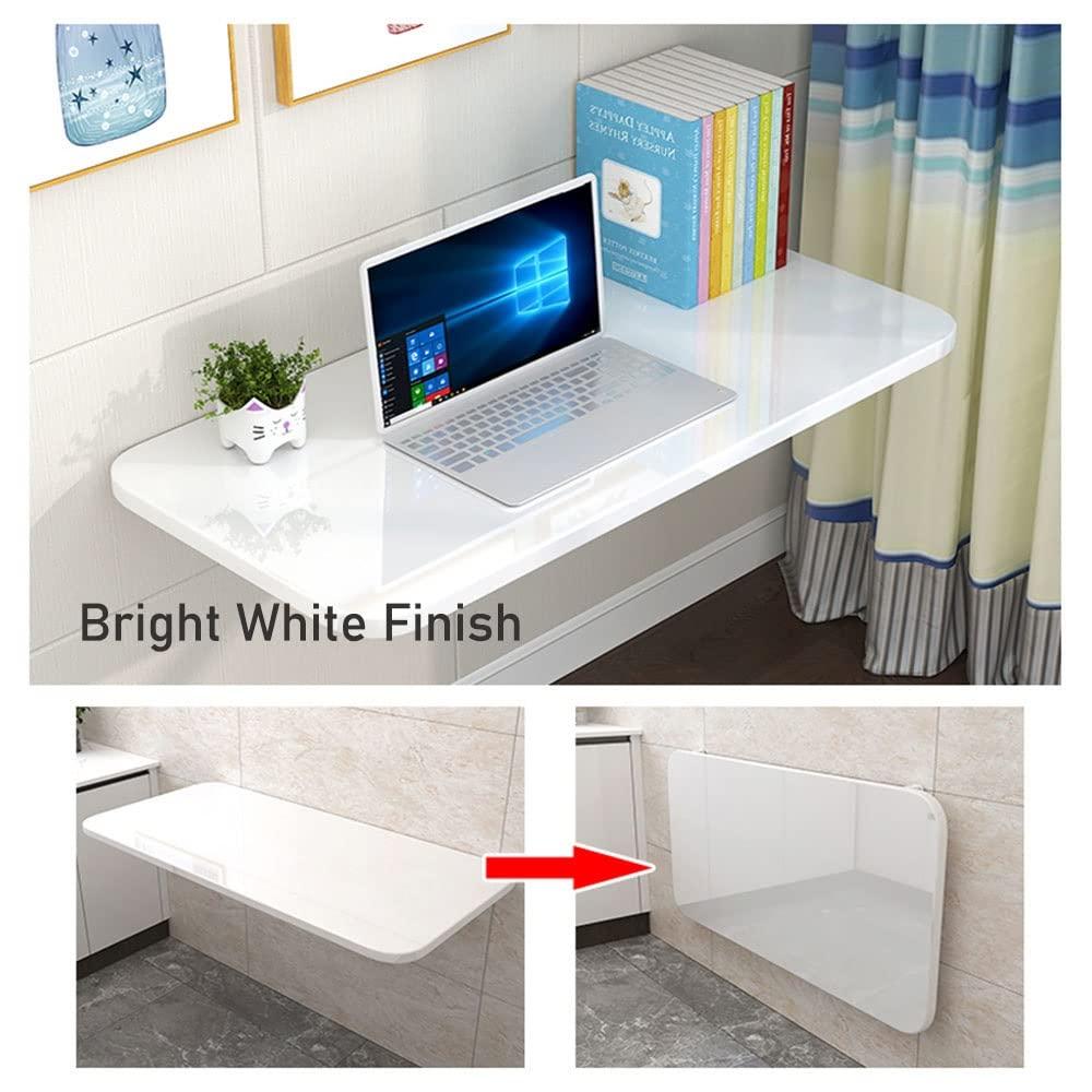 RADAAB RADAAB Wall Mounted Folding Desk and Dining Table for Small Space, Floating Desk, Bright White Finish, Workbench Study Table for Office, Bedroom, Balcony, Home Bar (Size : 90x30cm/35.5x12in)
