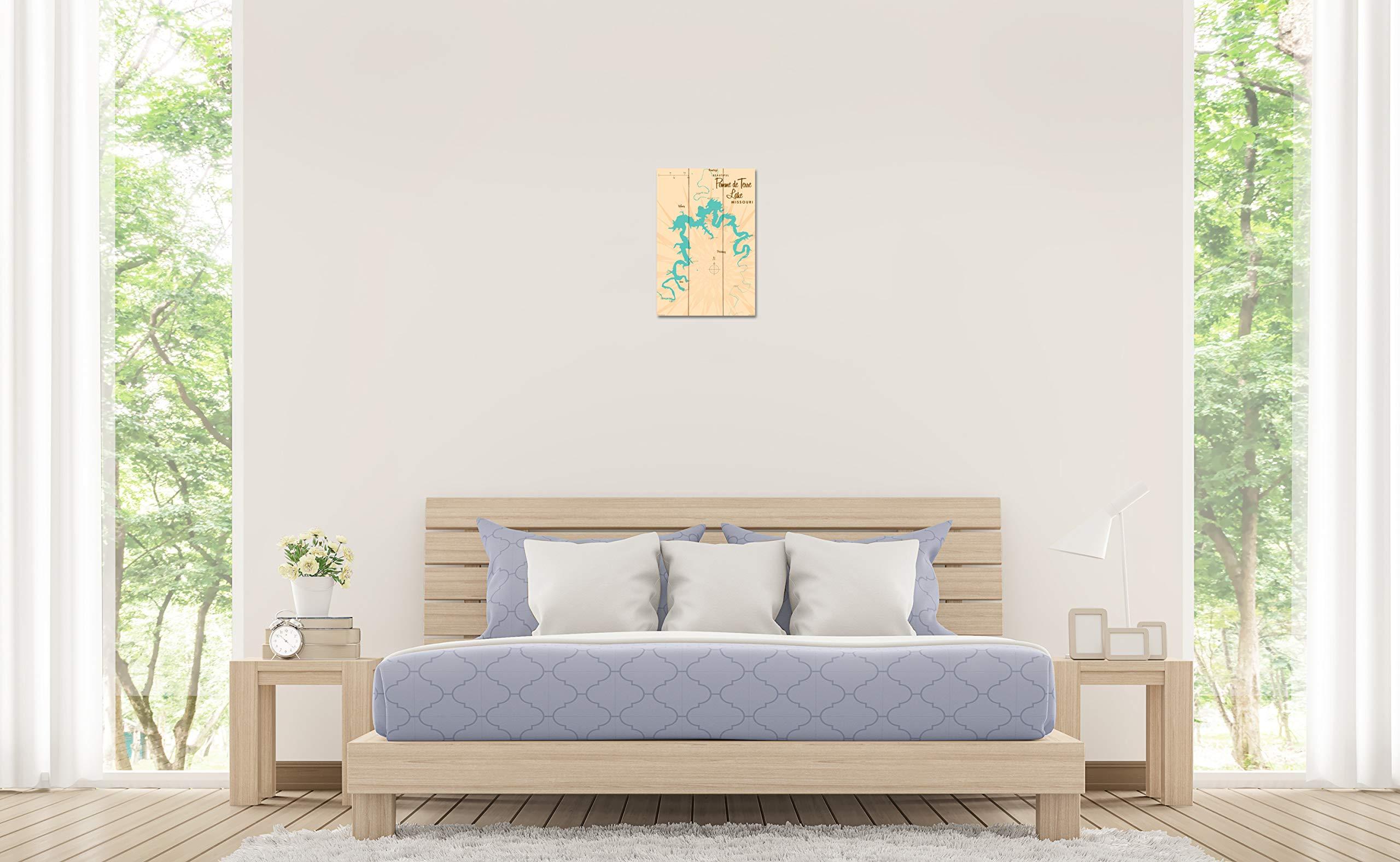 Northwest Art Mall Pomme de Terre Lake Missouri Map Wood Art Print from Illustration by Lakebound 12" x 18"