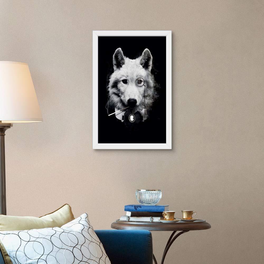 CANVAS ON DEMAND Classy Wolf White Framed Art Print, Wolf Artwork