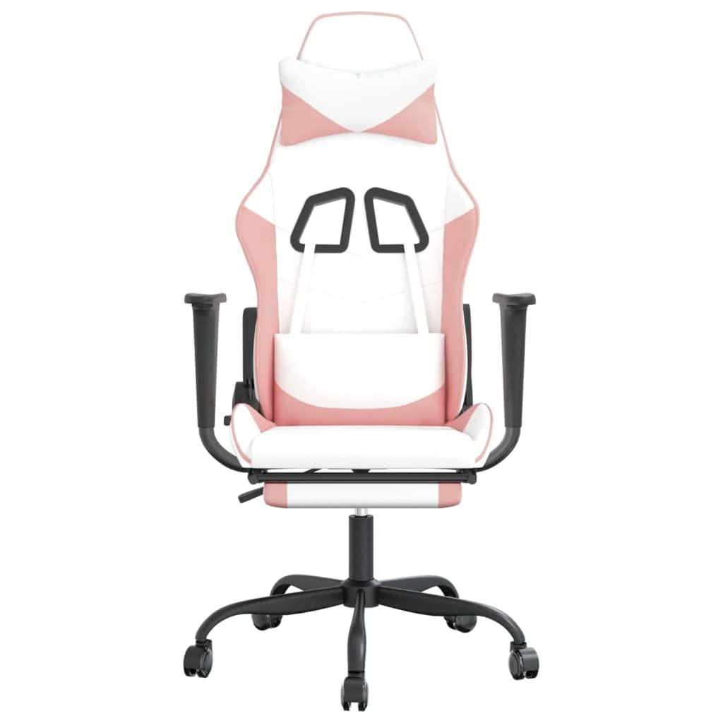 GOLINPEILO GOLINPEILO Massage Gaming Chair with Footrest,Faux Leather Computer Game Chair,Massage Office Chair,Ergonomic Desk Chair PC Gaming Chair for Adults Teens(White&Pink)