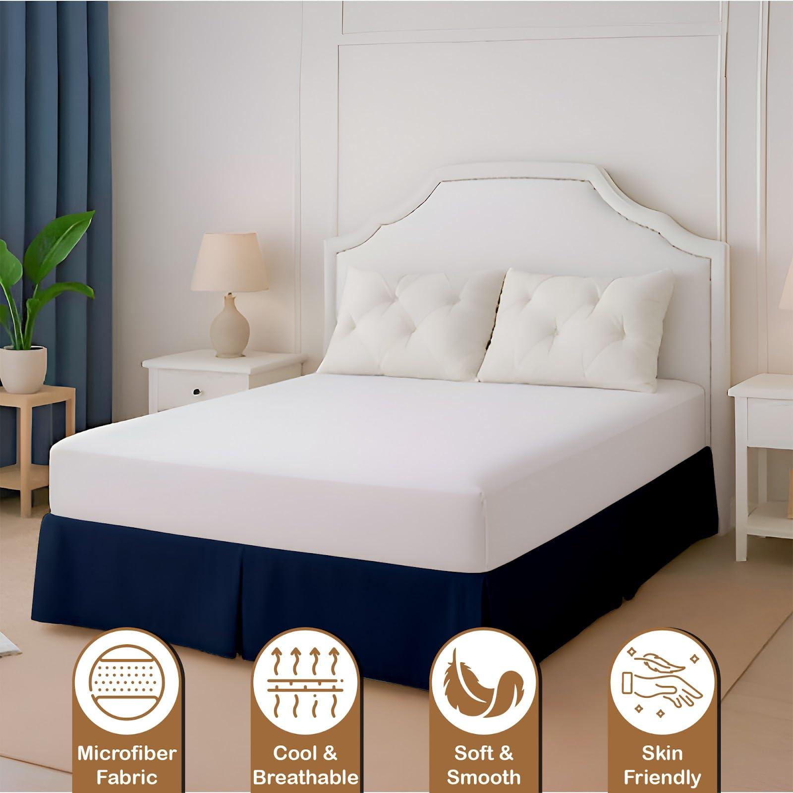 ARlinen ARlinen Bed Skirt Twin XL Bed Skirt 18 Inch Drop, Tailored/Pleated Bedskirt, Dust Ruffle with Split Corners and Platform, Solid Wrinkle and Fade Resistant bedskirt (Twin XL, Navy Blue Solid)