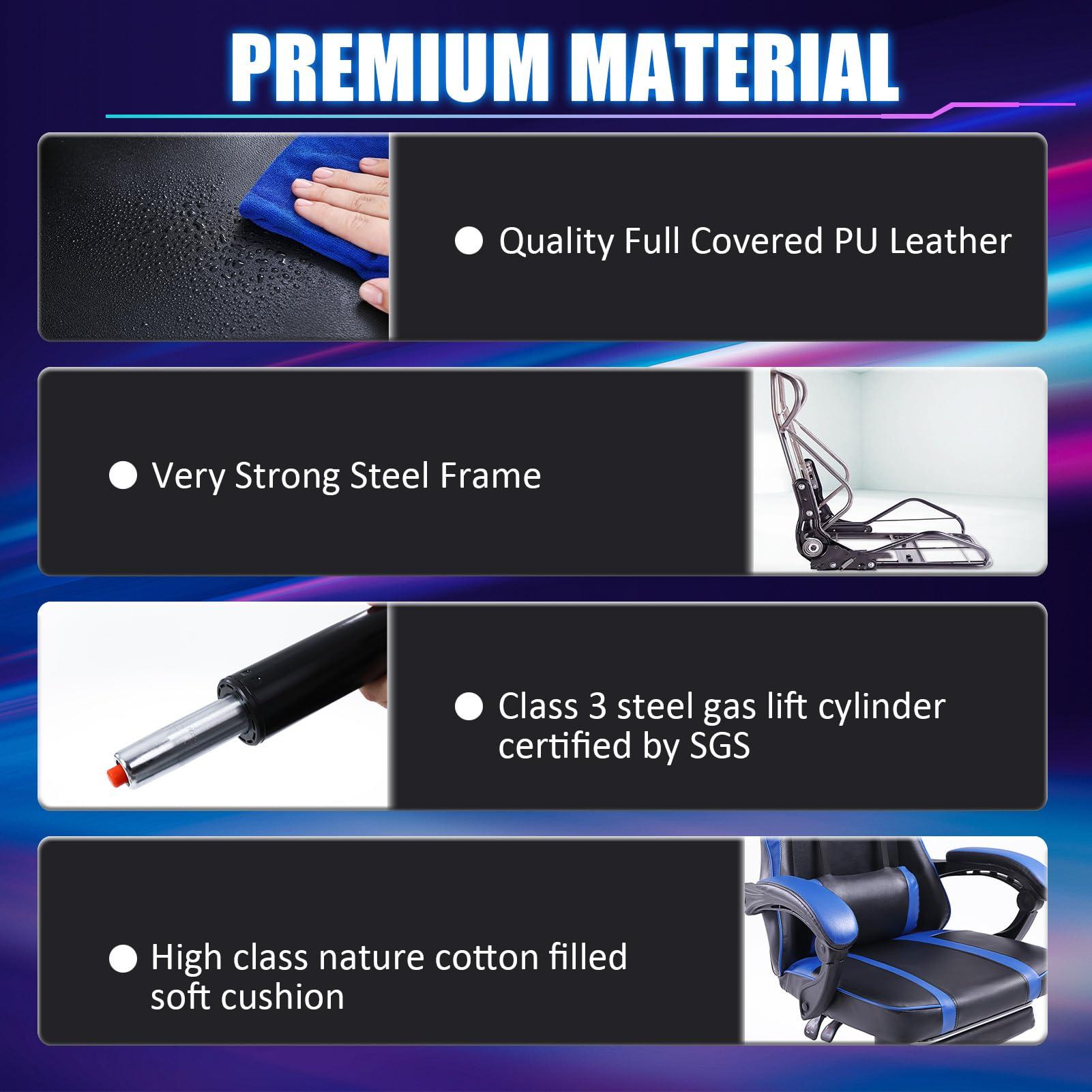 HOTOSYCH HOTOSYCH Gaming Chair, Ergonomic Video Game Chair for Adults, Comfortable Computer Chair with Footrest and Lumbar Support, Height Adjustable Gamer Chair for Office 350LBS, Blue