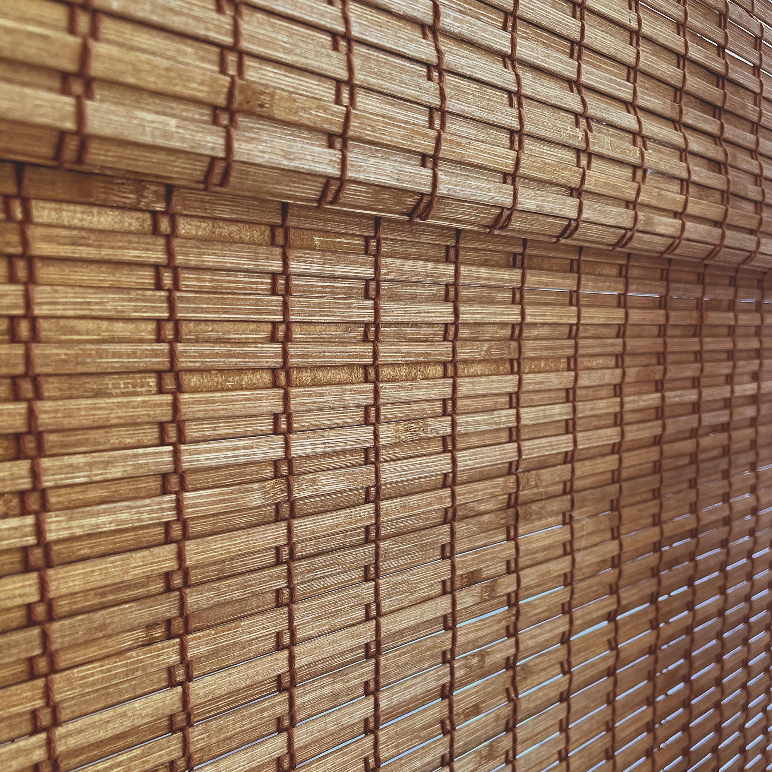 Mood MOOD Custom Bamboo Shades | Rustic | Top Down Bottom Up Cordless | Bamboo Roman Shades for Windows and Doors (Natural Woven) | Rustic Walnut (Great Privacy) | 25.5" W x 60" H