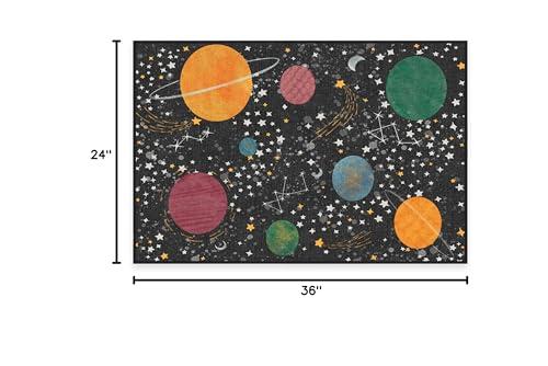 RUGGABLE Ruggable Washable 2x3 Area Rug, Rainbow, Premium Kids Rugs for Playroom, Living Room, Bedroom, Kitchen, Office with Gripper Non Slip Pad, Outer Space Black