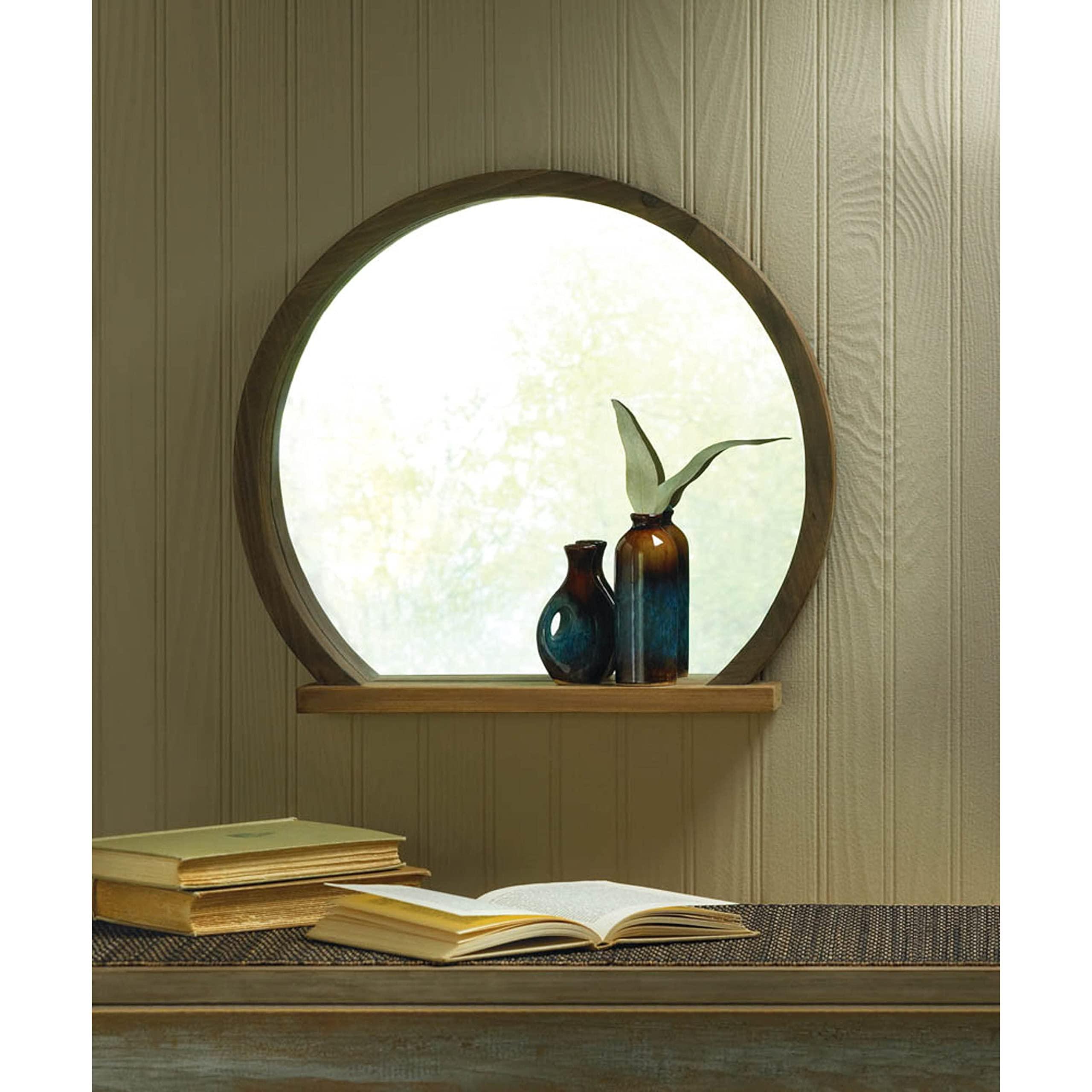 Zingz & Thingz Zingz & Thingz Round Wooden Mirror with Shelf 17.75x2.75x16