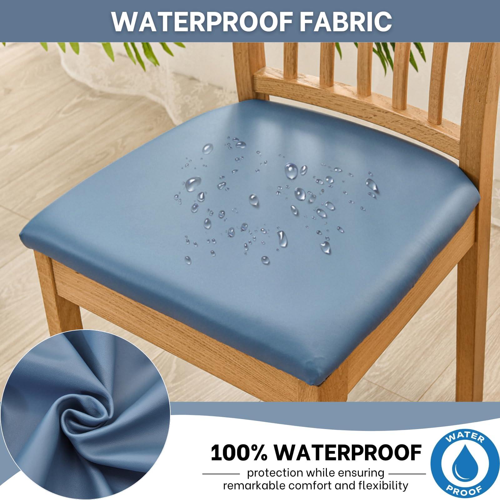 SearchI SearchI Waterproof PU Leather Seat Covers for Dining Chairs, 4 Pack Stretch Dining Room Chair Seat Covers, Kitchen Chair Seat Covers Protectors (Blue)