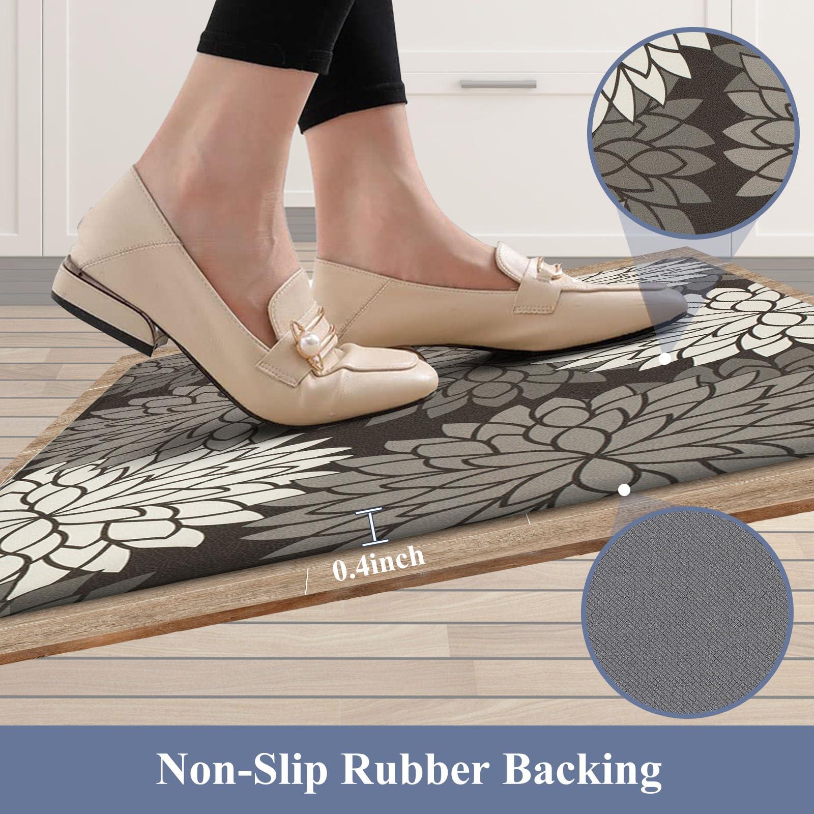 HEBE HEBE Anti Fatigue Kitchen Rug Sets 2 Piece Non Slip Kitchen Mats for Floor Cushioned Kitchen Rugs and Mats Waterproof Comfort Standing Mat Runner for Kitchen,Home Office,Sink,Laundry