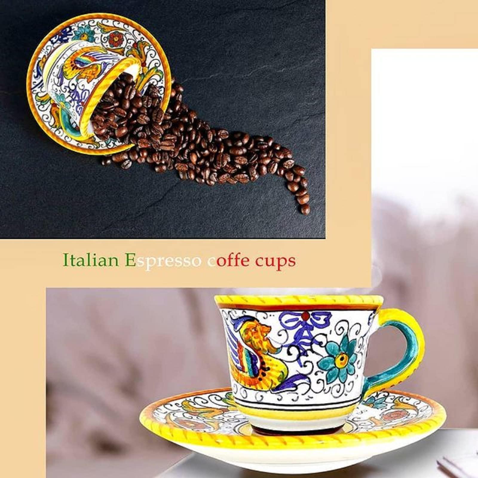GUTE GUTE Deruta Italy Raffaellesco Espresso Cup & Saucer | Handcrafted & Handpainted Italian Ceramics | Authentic Italian Pottery Handmade in Deruta, Italy | 1.5 oz/45 mL