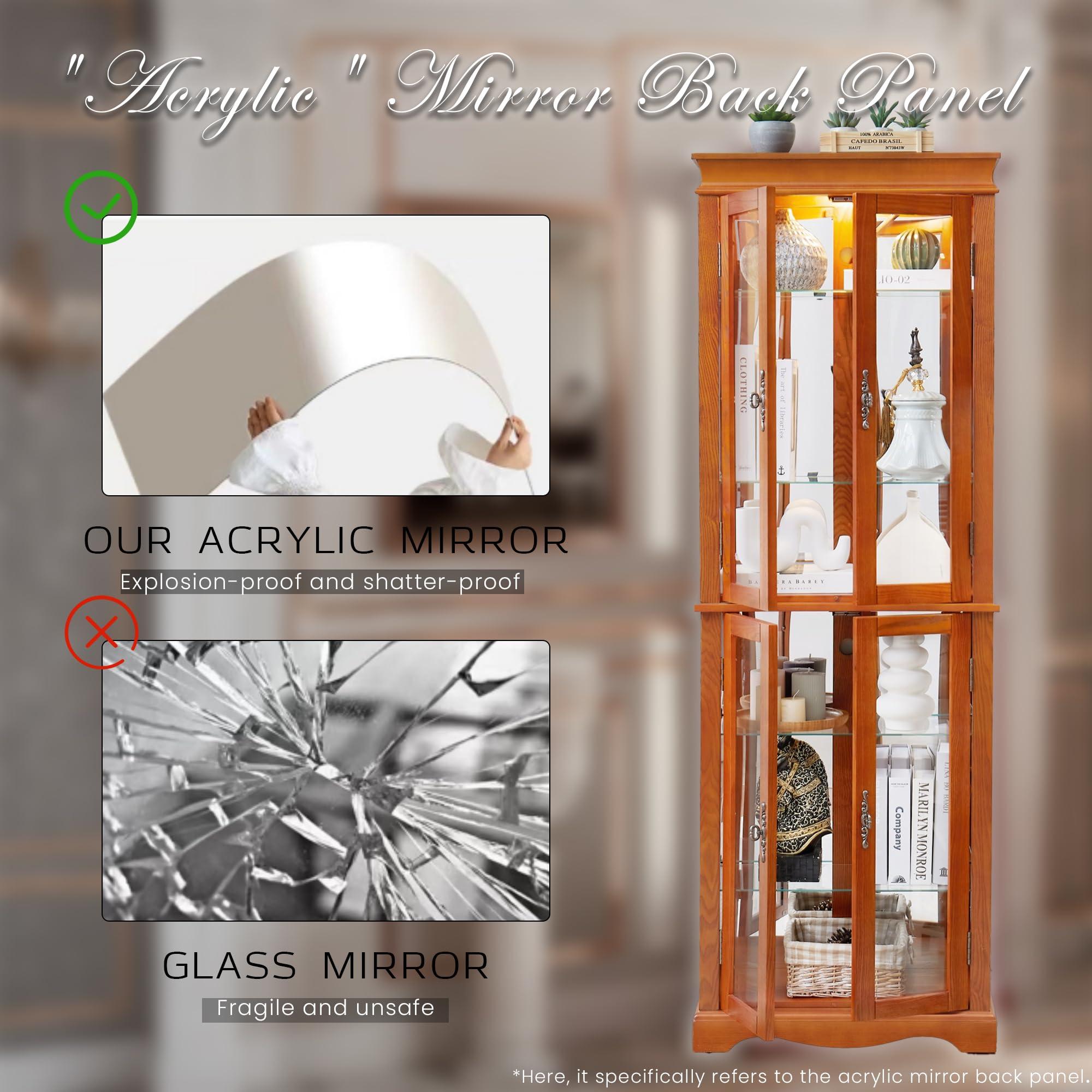 CKEASEAN CKEASEAN Curio Cabinet 71" Lighted Glass Display Cabinet, Wooden China Cabinet with 6 Adjustable Shelves, Tempered Glass Doors, Light Bulb Included, Rack for Living Room (Dark Oak)