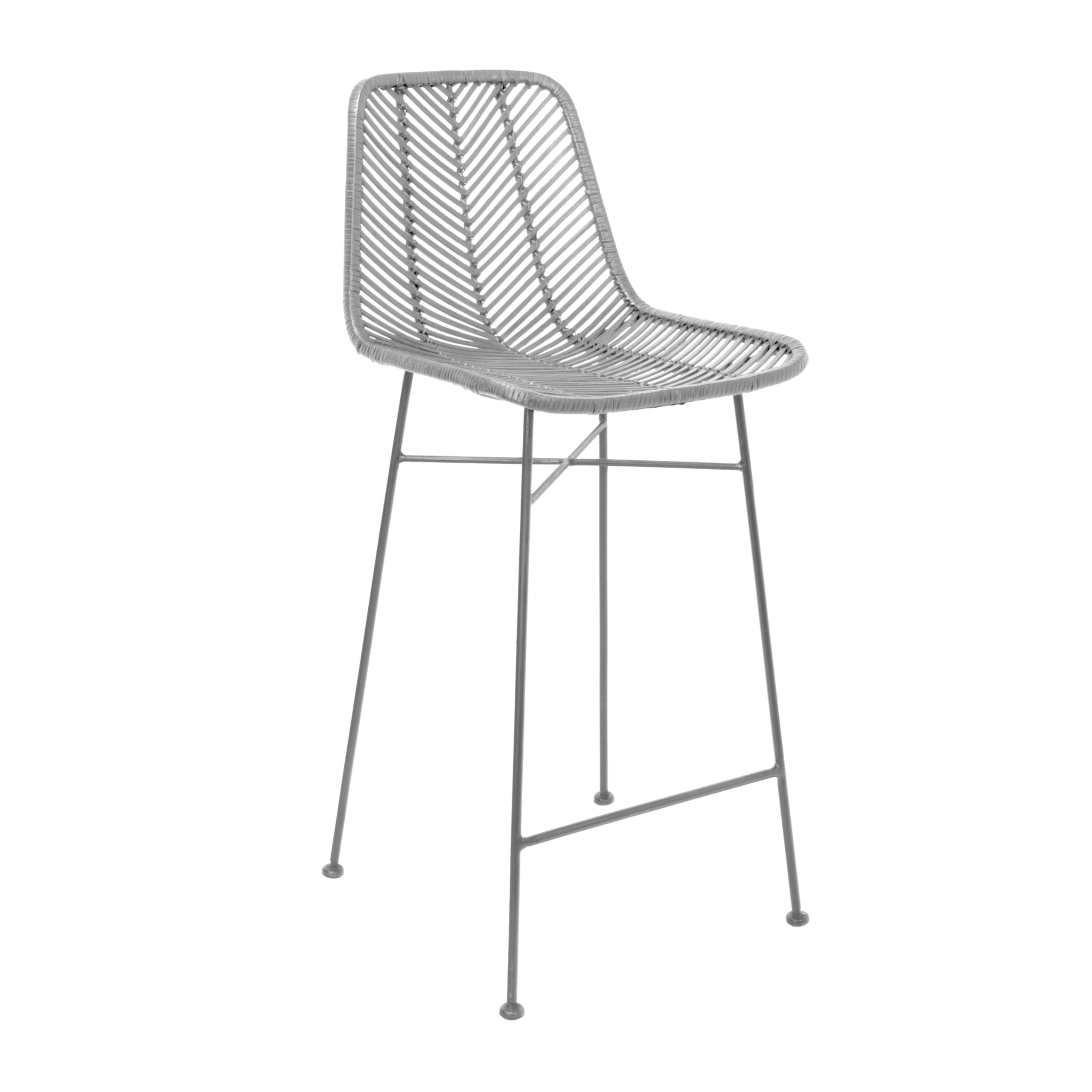 Bloomingville Bloomingville Boho Rattan and Metal Bar Stool, Grey and Black
