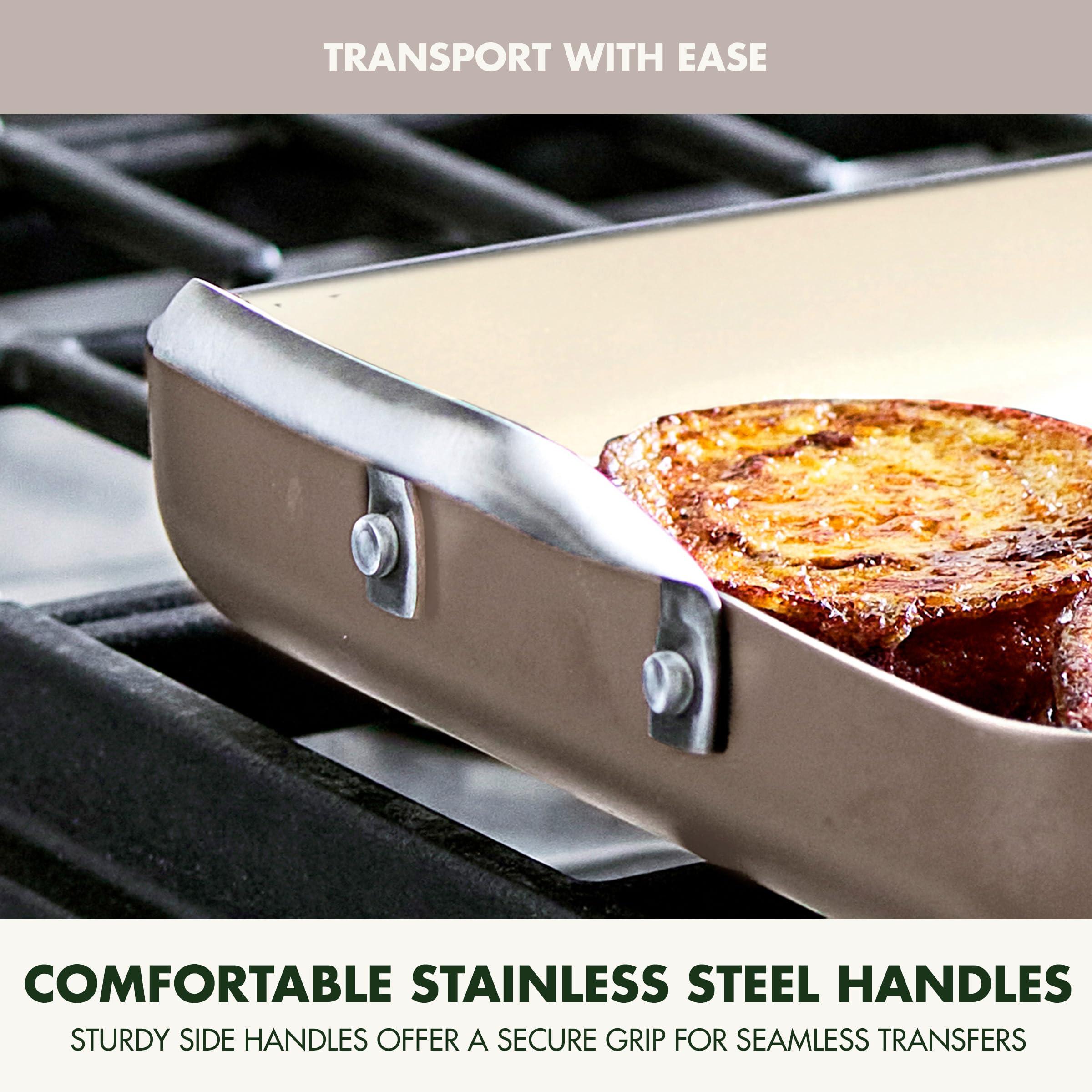 GreenPan GreenPan 18\" x 11\" Double Burner Griddle Pan, Hard Anodized Healthy Ceramic Nonstick PFAS-Free, Stainless Steel Handles, Stovetop Cooking, Dishwasher Safe, Oven & Broiler Safe Cookware, Taupe