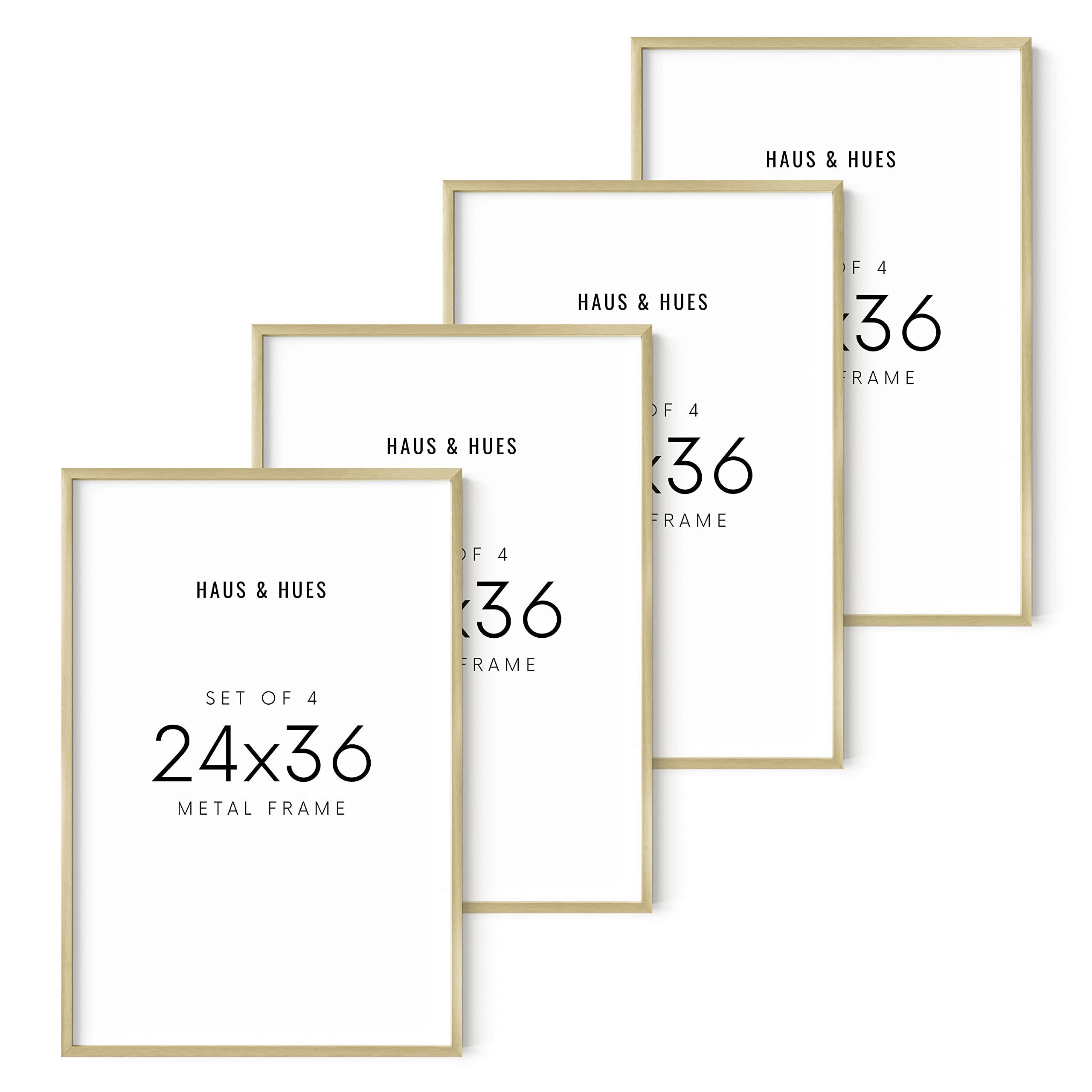 HAUS AND HUES HAUS AND HUES 24x36 Gold Picture Frames - Set of 4 24 by 36 Poster Frames, Large Picture Frames 24x36, 24x36 Poster Frames, Movie Poster Frame 24x36, 24x36 Gold Poster Frame (Gold Aluminum Frames)