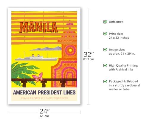 Pacifica Island Art Manila Philippines - American President Lines - Vintage Ocean Liner Travel Poster c.1958 - Bamboo Fine Art 290gsm Paper Print (Unframed) 24x32in