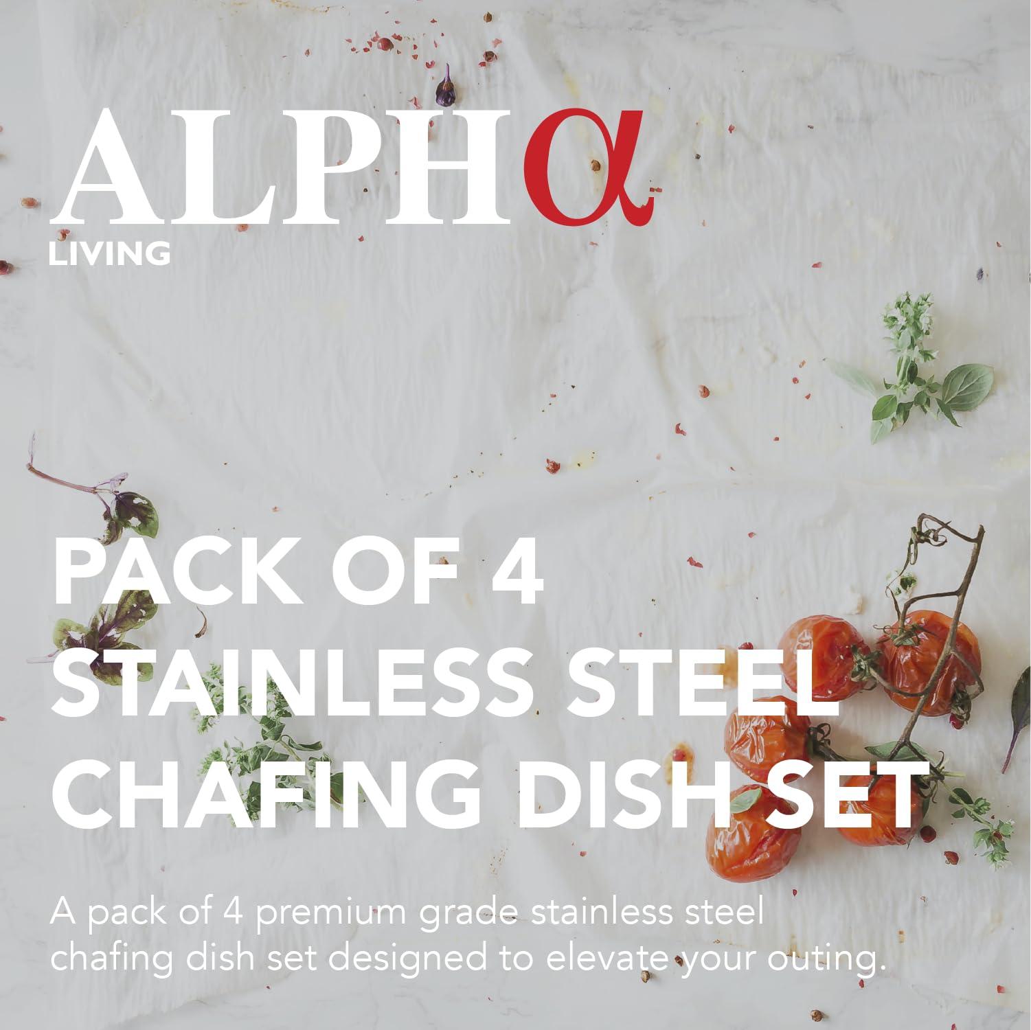 ALPHA LIVING ALPHA LIVING 70014-GRAY 4 Pack 8QT Chafing Dish High Grade Stainless Steel Chafer Complete Set, 8 QT, Alpine Gray Handle