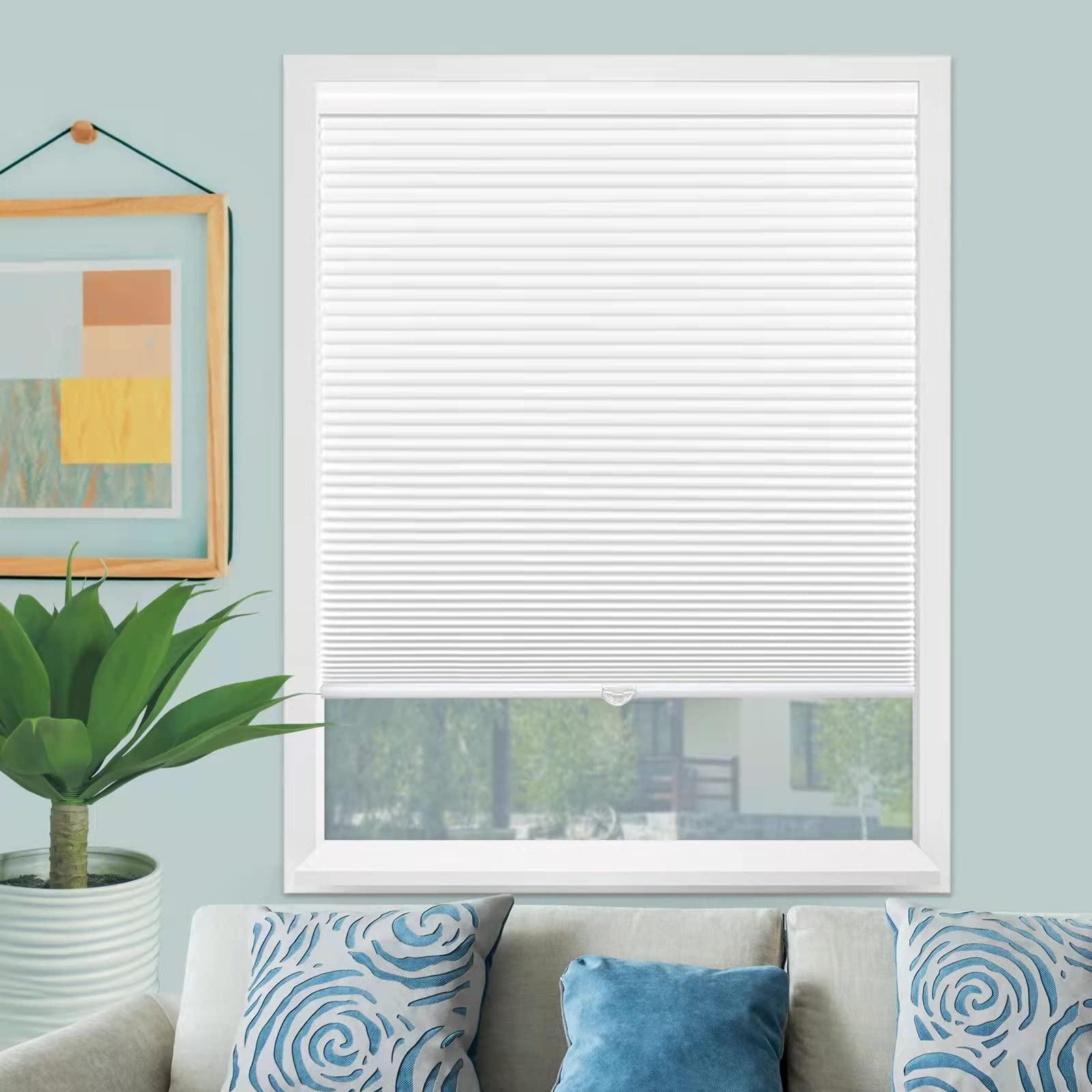 TINFONBLY Cellular Shades for Windows and Doors- No Cord Total Blackout Honeycomb Blinds, Cordless Customize Large Size, Harmful UV Rays and Heat Insulation for Office Home, White-Blackout, Size 69 "W x 56" H