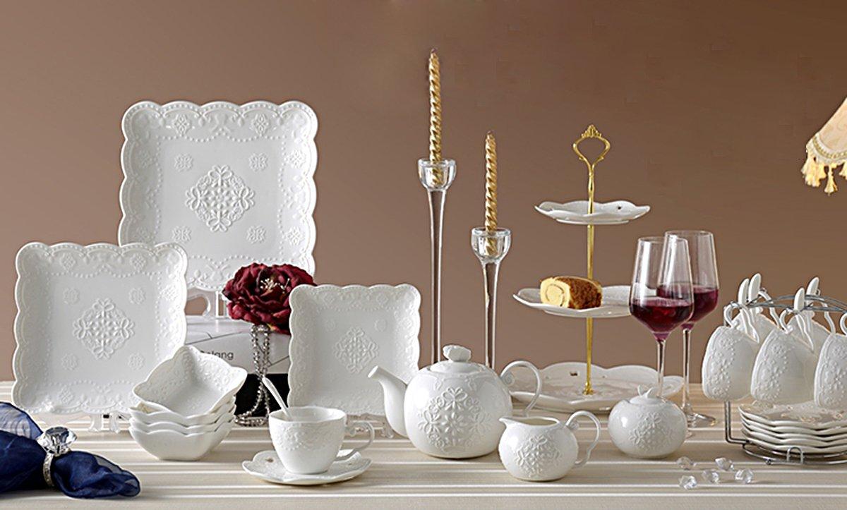 Jusalpha Jusalpha Cupcake Stand 3 Tier White Porcelain Cake Stand Dessert Stand Tea Party Serving Platter, Comes in a Gift Box- Free Sugar Tong (White)