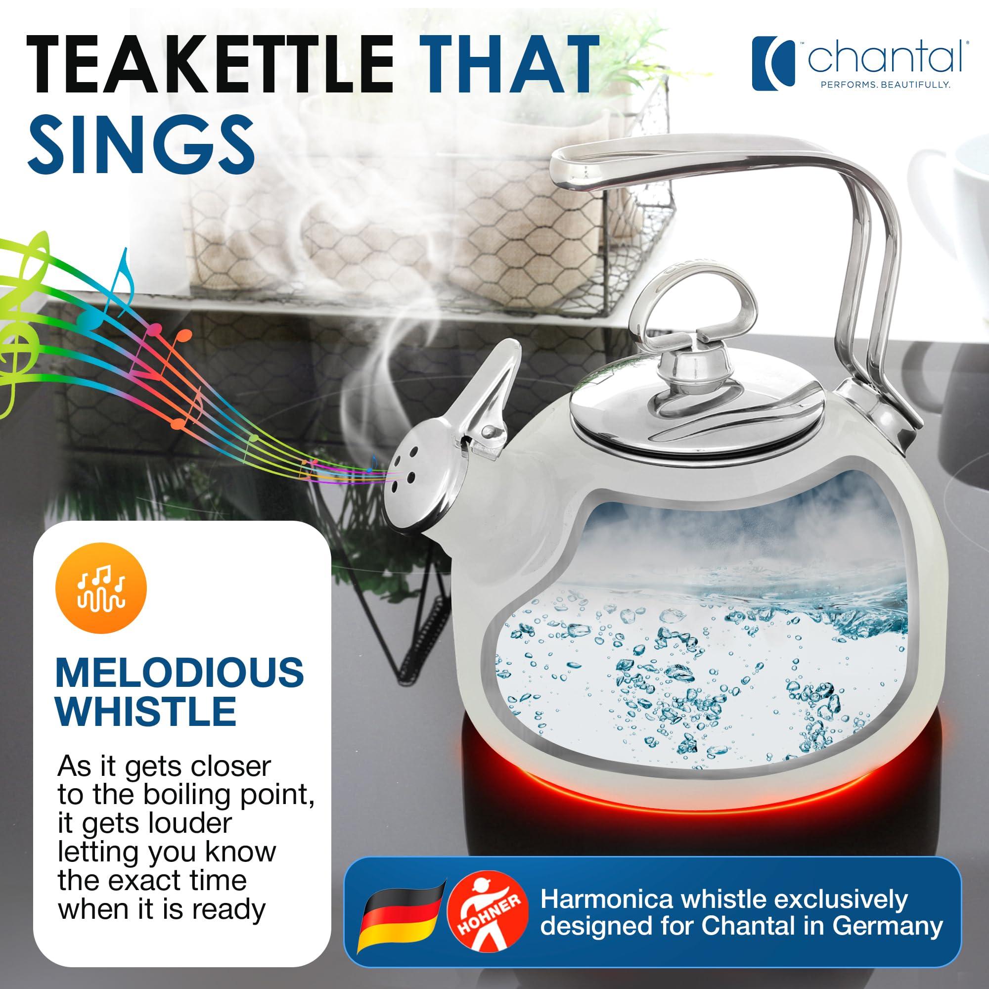 Chantal Chantal Classic Teakettle, 1.8 QT, High Grade Stainless Steel, 2-Tone Harmonica Whistle, Rapid Boil and Even Heating (Silver)