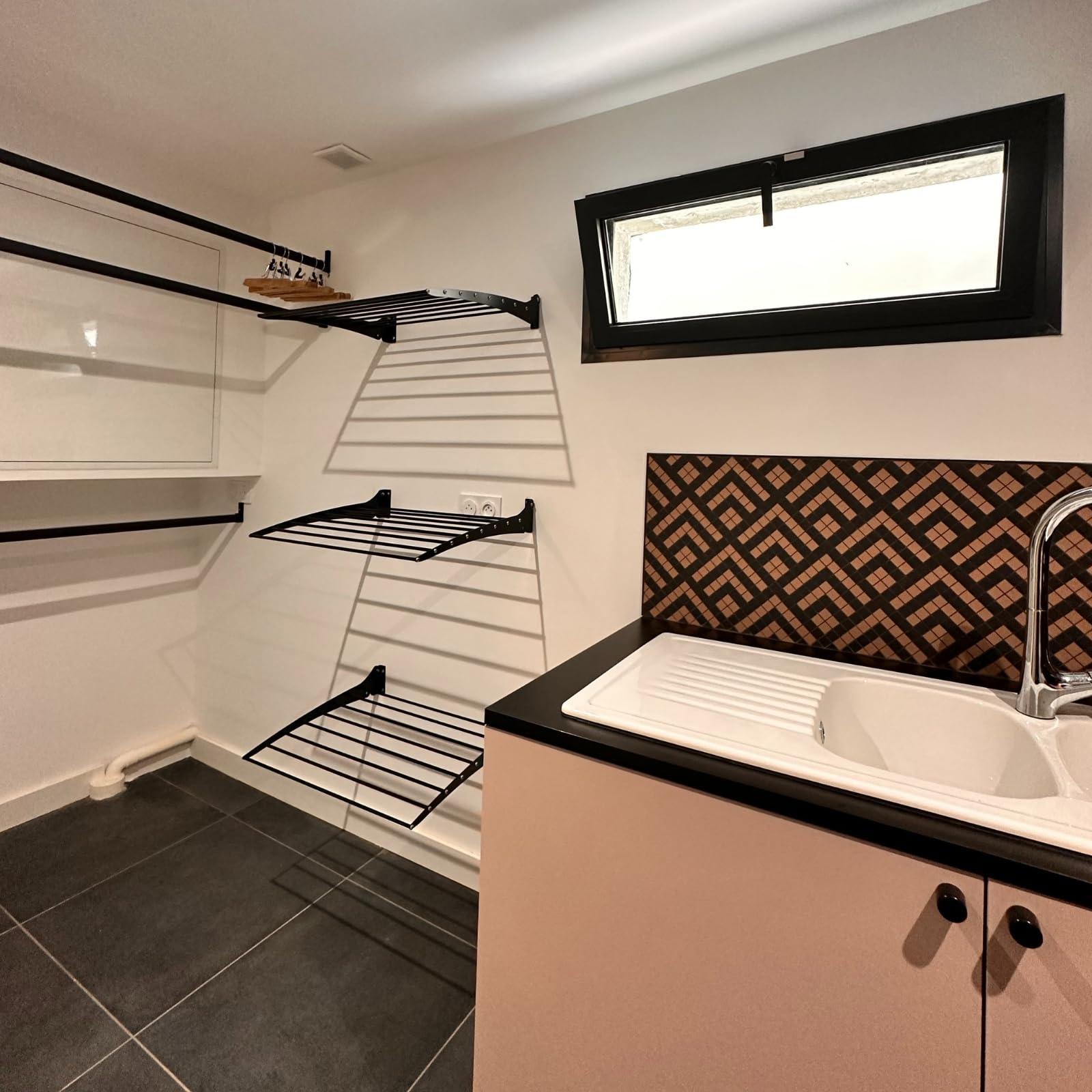 foxydry foxydry Fold Wall Mounted Clothes Drying Rack, Black Folding Laundry Airer for Indoor or Outdoor Use Aluminium and Steel 31.5x20x21 in (31.5 in / 80 cm)