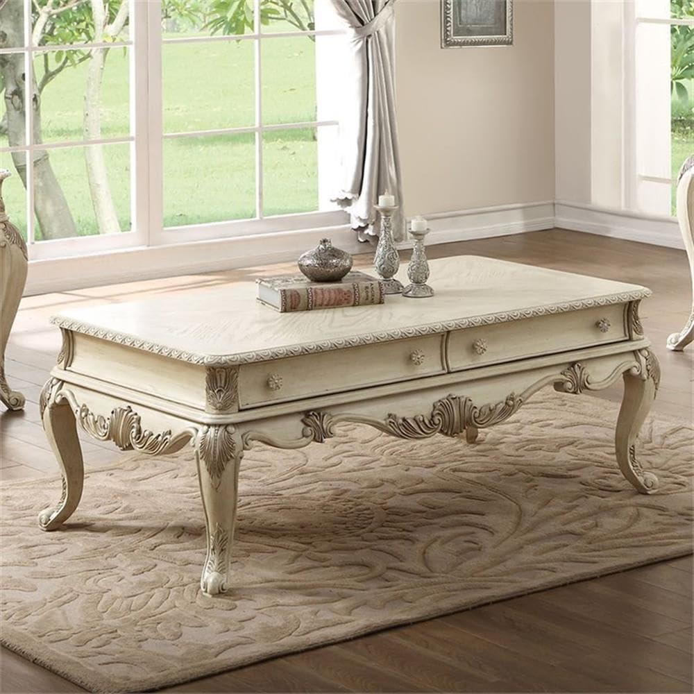 Acme Acme Ragenardus 2-Drawer Wooden Top Storage Coffee Table in Antique White