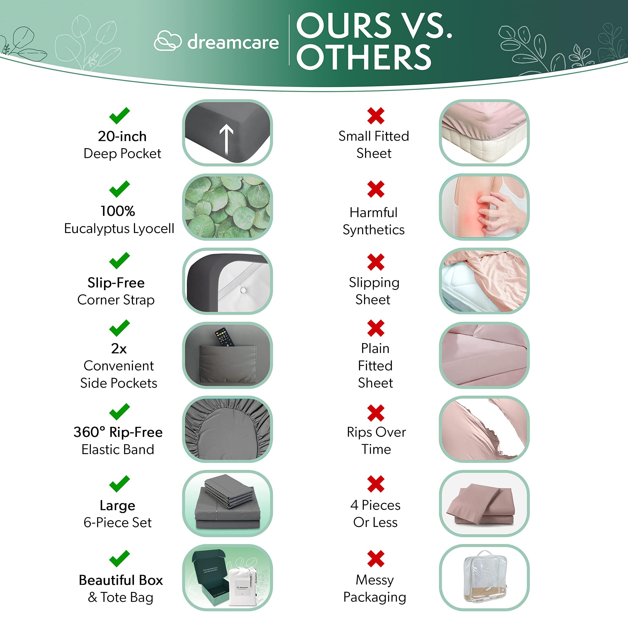 DREAMCARE 100% Eucalyptus Sheets, Tencel Sheets, California King Sheets, Lyocell Sheets | Eucalyptus Sheet, Cool Sheets for Hot Sleepers, California King Sheet Sets | Deep Pocket + 2 Side Pockets - 6 pcs