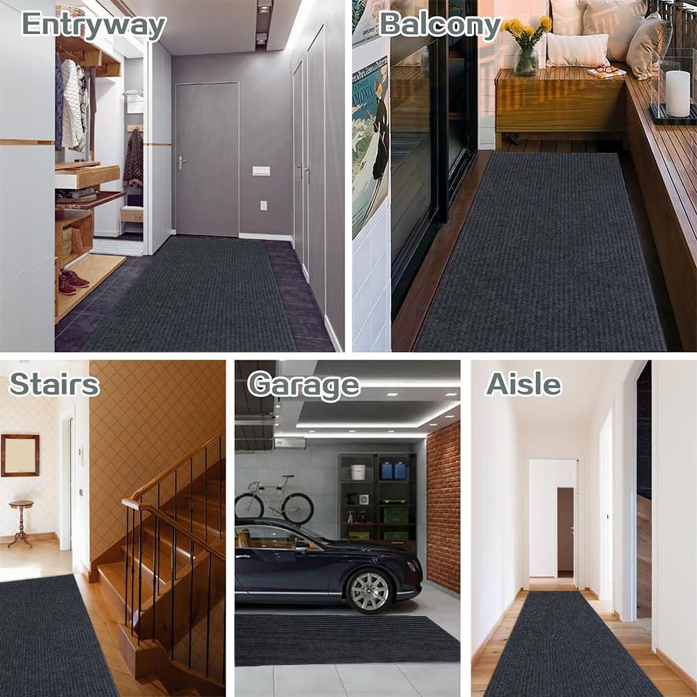 Goasis Lawn Runner Rug Carpet Runners, Indoor/Outdoor Hallway Custom Sizes Kitchen Entryway Bedroom Area Rugs with Natural Non-Slip Waterproof Rubber Backing, Garage Mat, Double Stripe, 1\' x 55\'