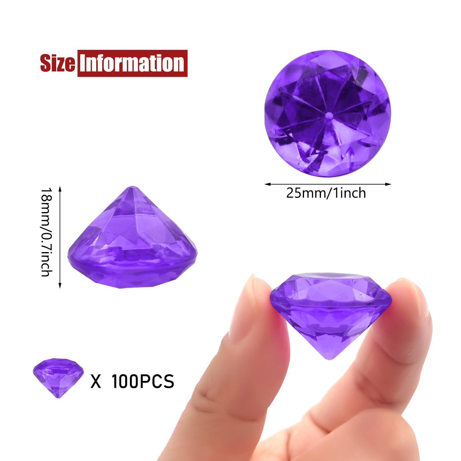XHKDSYMC 100 PCS Acrylic Diamond Gems, Purple Acrylic Diamonds 1 Inch Acrylic Gemstones Vase Filler Fake Gems Plastic Gems for Home Table Scatters Party, Event, Wedding, Arts & Crafts, Birthday Decorations