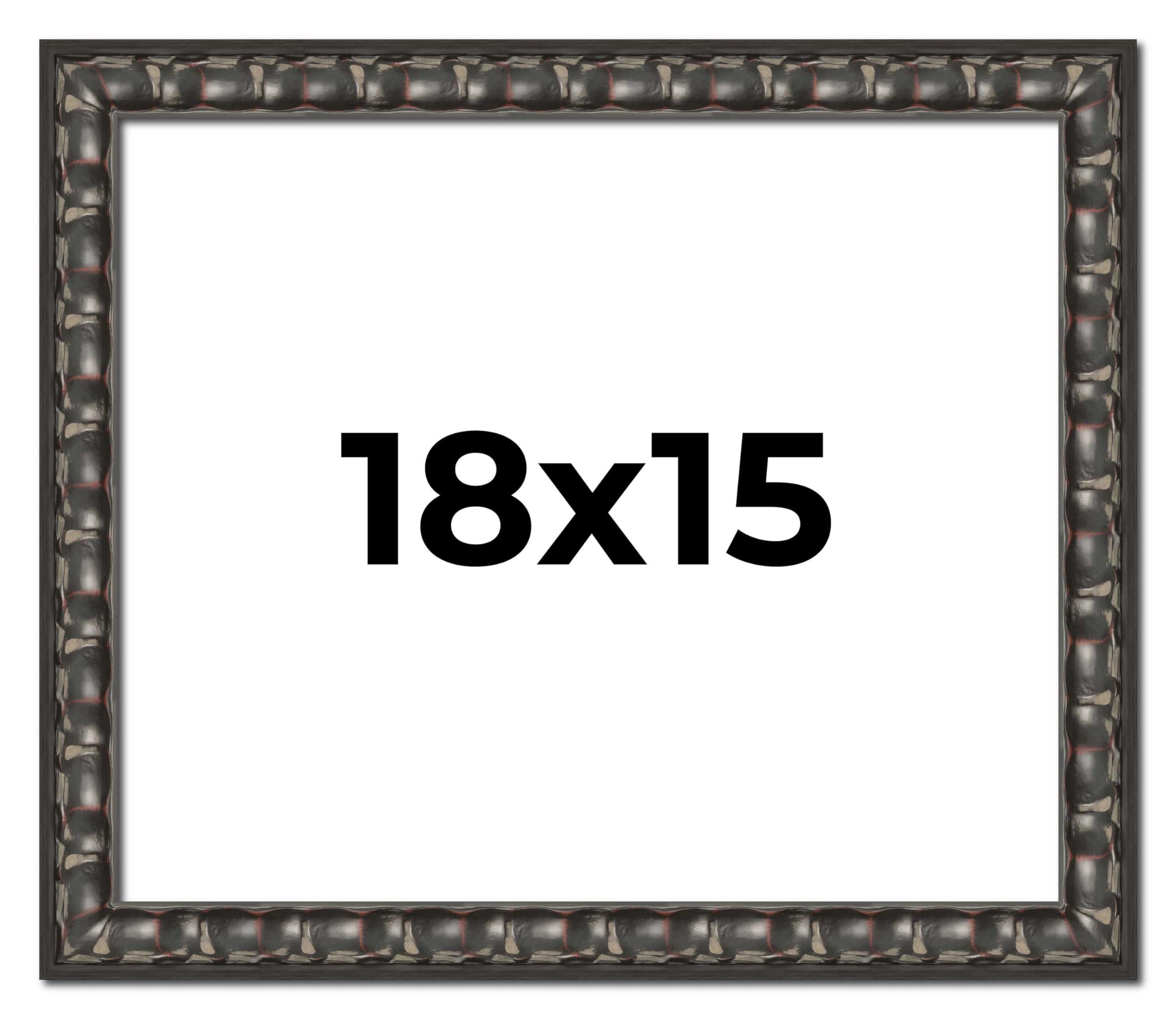 CustomPictureFrames.com 18x15 Frame Black-Brown Medieval Solid Wood Picture Frame | 1.5 Inch Moulding Width | Gotham Beveled Distressed Frame Complete with UV Acrylic, Foam Board Backing & Hanging Hardware